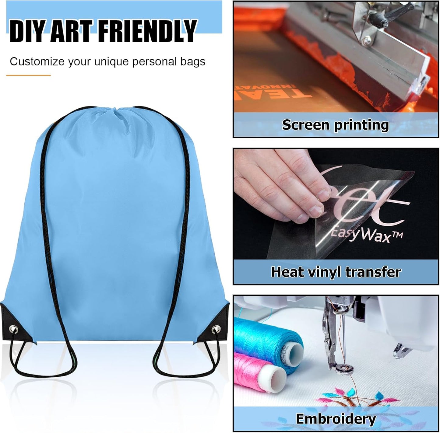 100 Pieces Drawstring Backpack Bulk Cinch Sackpack Ployster Drawstring Bags for Gym Party Trip(Sky Blue)