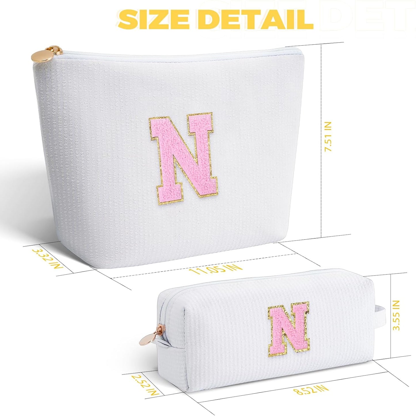 Personalized Makeup Bag for Women Girls - Fashion Cosmetic Bag Trendy Travel Toiletry Bag with Initials Letter - Teen Gifts - White,N