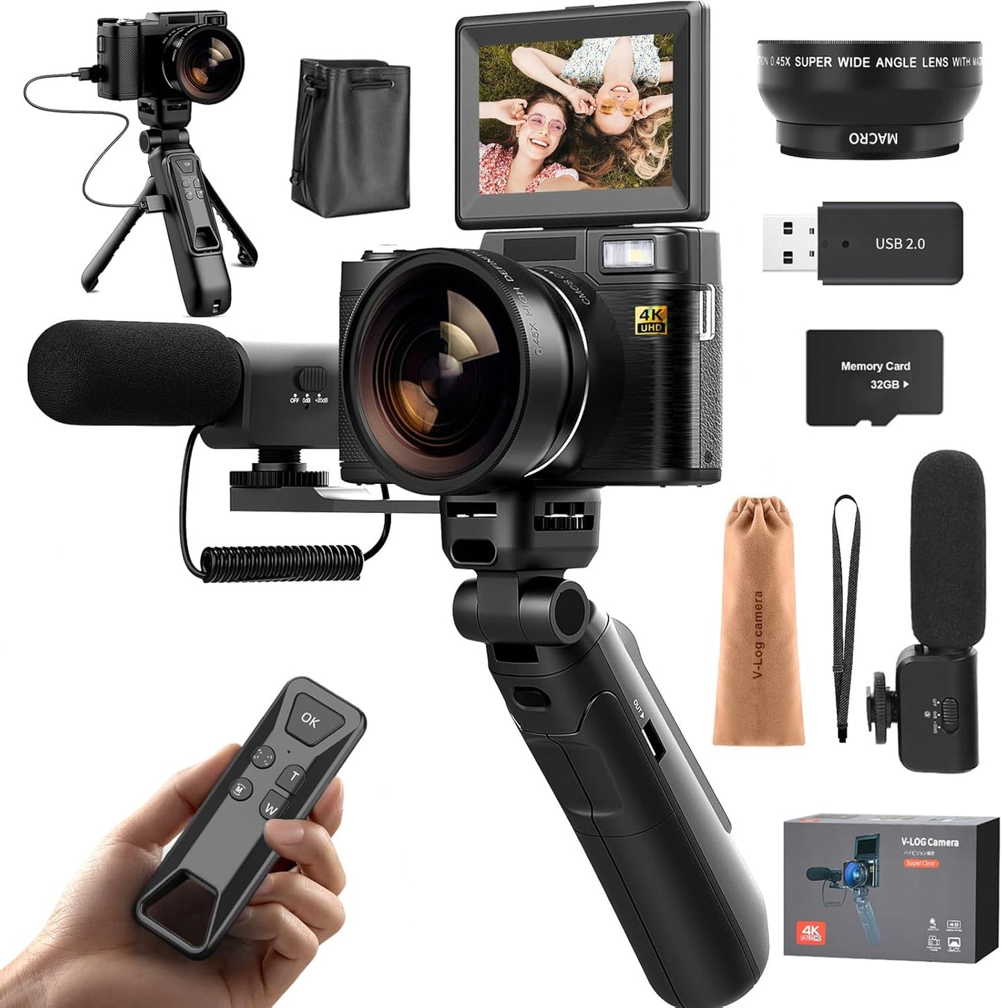 Digital Camera for YouTube Photography, 4K Vlogging Camera with Flip Screen & Autofocus, Creator Kit Includes Remote, Microphone, Tripod Grip, Wide-Angle/Macro Lens & Batteries