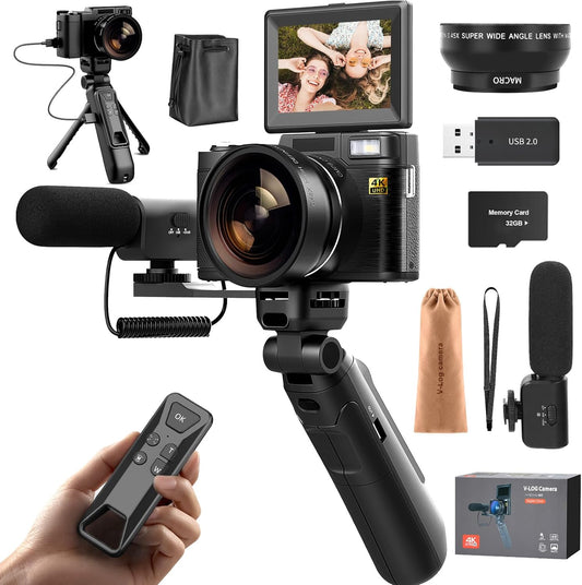Digital Camera for YouTube Photography, 4K Vlogging Camera with Flip Screen & Autofocus, Creator Kit Includes Remote, Microphone, Tripod Grip, Wide-Angle/Macro Lens & Batteries