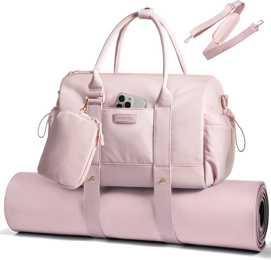 LOVEVOOK Small Gym Bag for Women with Yoga mat Holder, Mini Duffle Bag for Travel with Wet Pocket, Overnight Personal Item Bags, Lightweight Carry on Weekender Duffel for Workout, Dance, Ballet