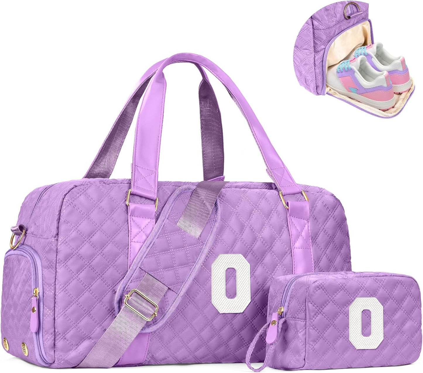Initial Gym Bag for Girls, Kids Travel Duffel Bag, Graduation Gifts for Her, Personalized Weekender Bag with Shoes Compartment, Gifts for Mom, Girls Gifts for Kids