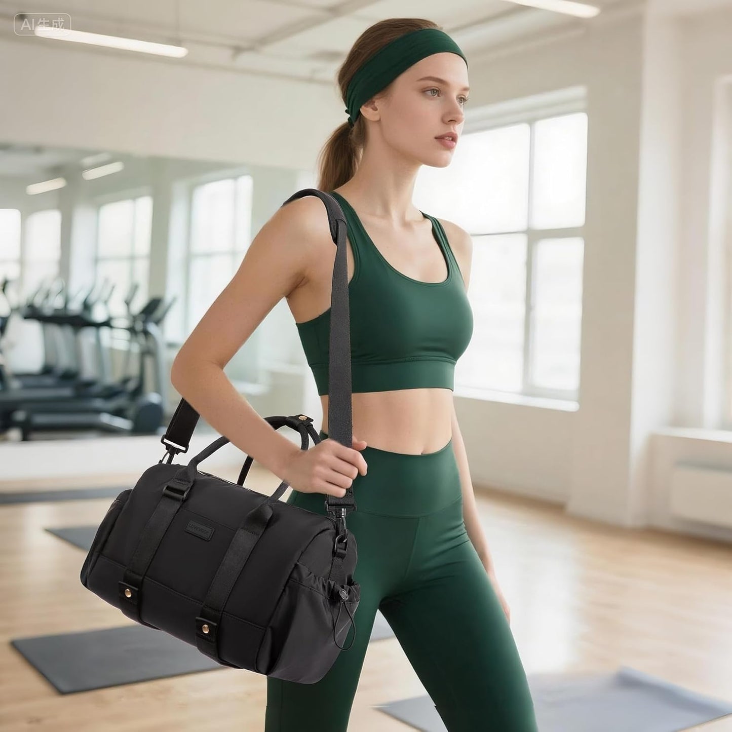 LOVEVOOK Small Gym Bag for Women with Yoga mat Holder, Mini Duffle Bag for Travel with Wet Pocket, Overnight Personal Item Bags (Black, 14.5 inch-Small-2Pcs)