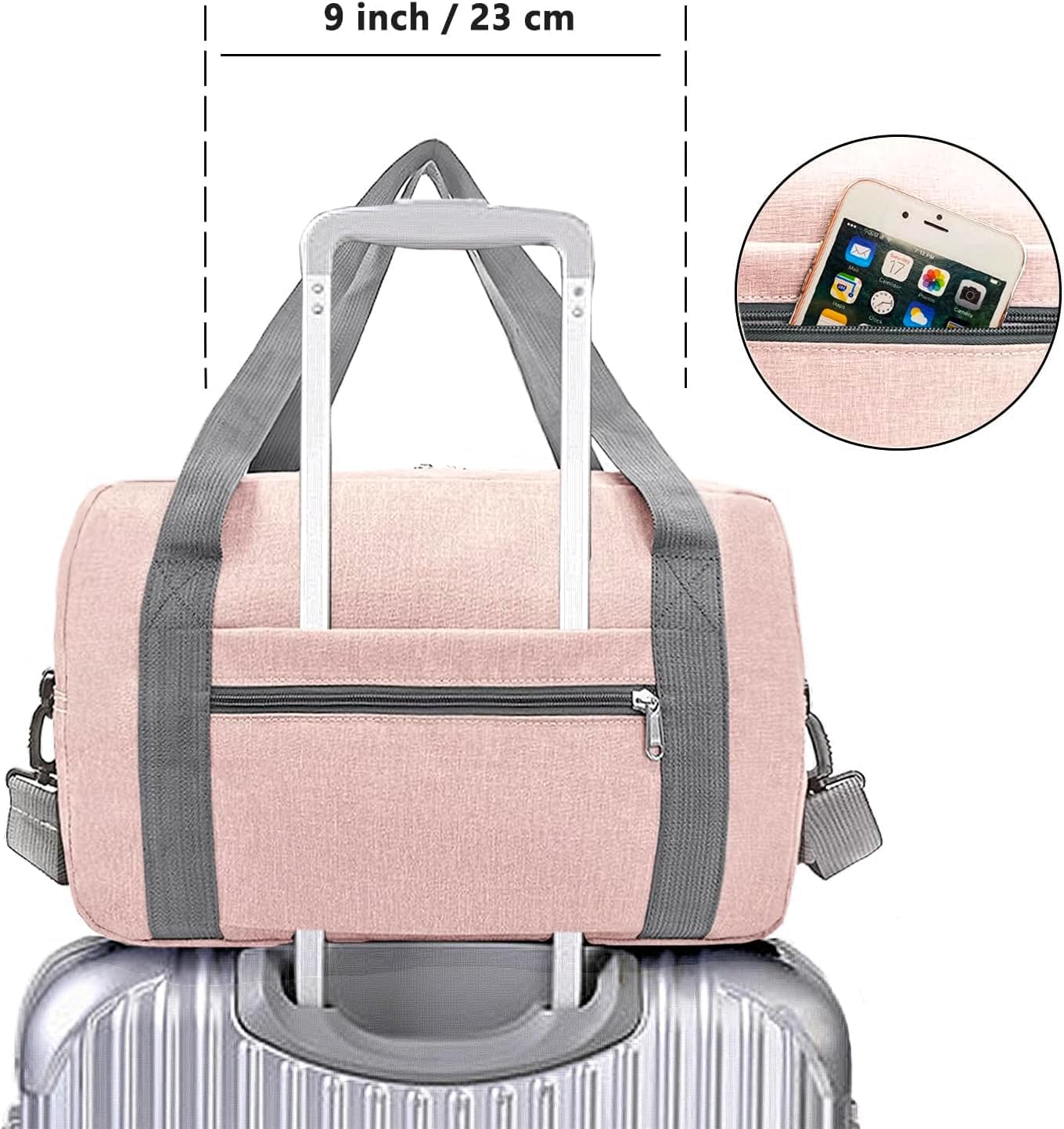15 Inch Small Carry On Bags for Airplanes Spirit Airlines Personal Item Bag Underseat Foldable Travel Duffle Gym Bags for Women Men(20L,Pink)