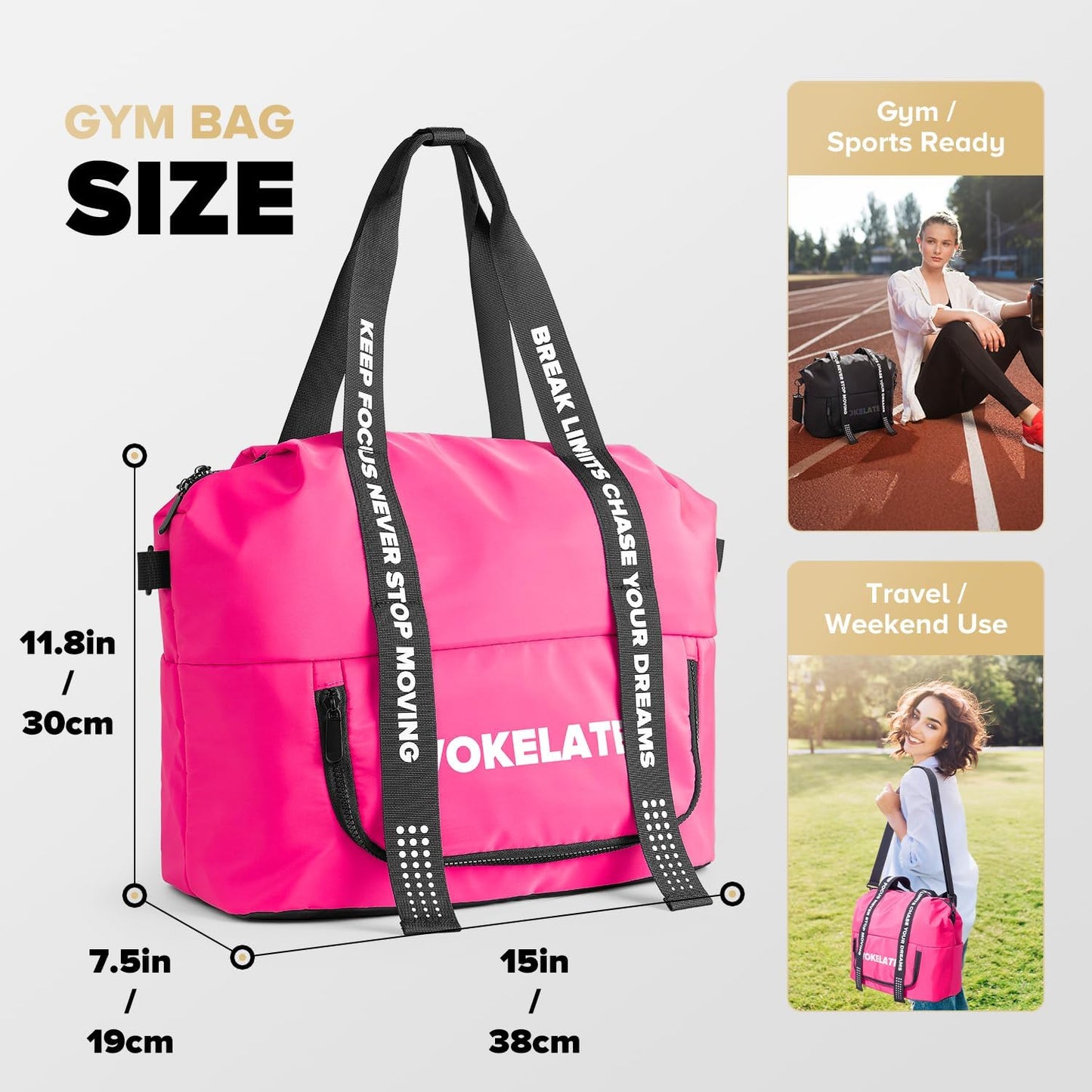 Sport Gym Bag for Women, Carry on Tote Personal Item Bag with Shoes Compartment, Travel Duffle Bag for Girl, Lightweight Overnight Luggage Bag for Travel, Airplanes, Sports - Hot Pink