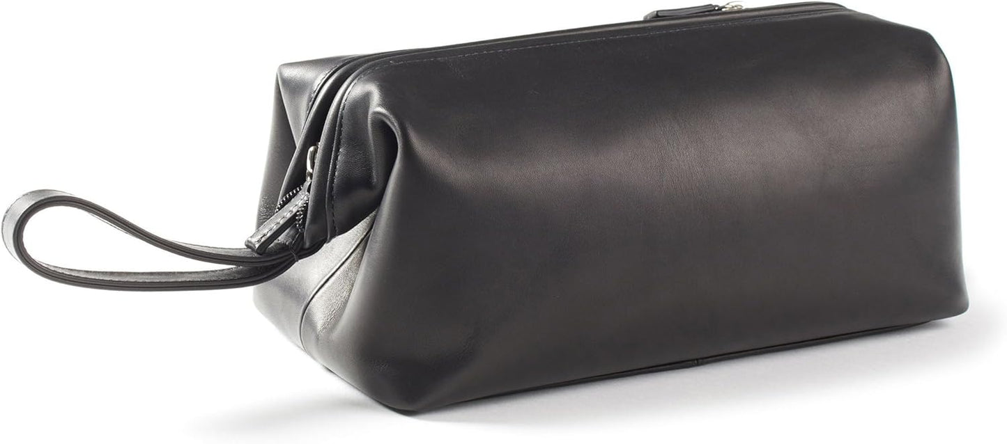 Leatherology Premium Black Oil Framed Toiletry Bag - Wide-mouth zippered opening, interior and exterior zippered compartments, compact and functional