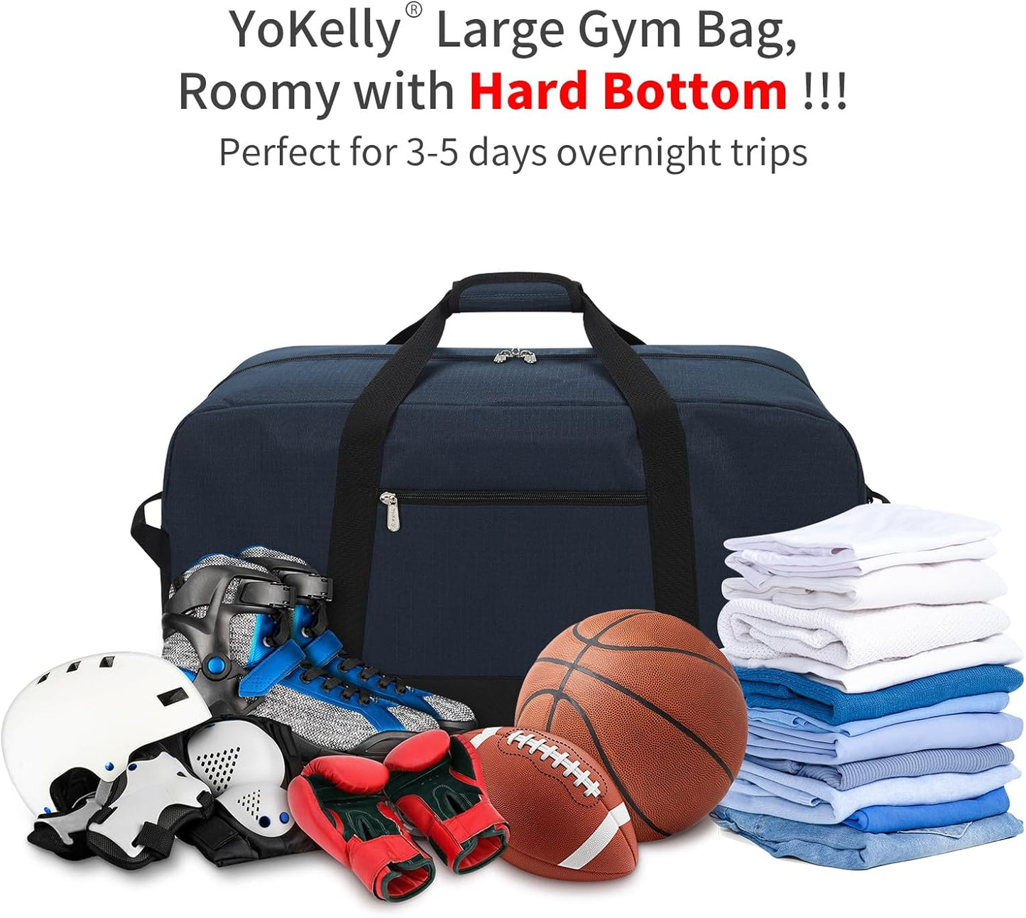 55L Large Duffle Bag for Men Travel - 25 inch Weekender Duffel Bag with Hard Bottom - Navy