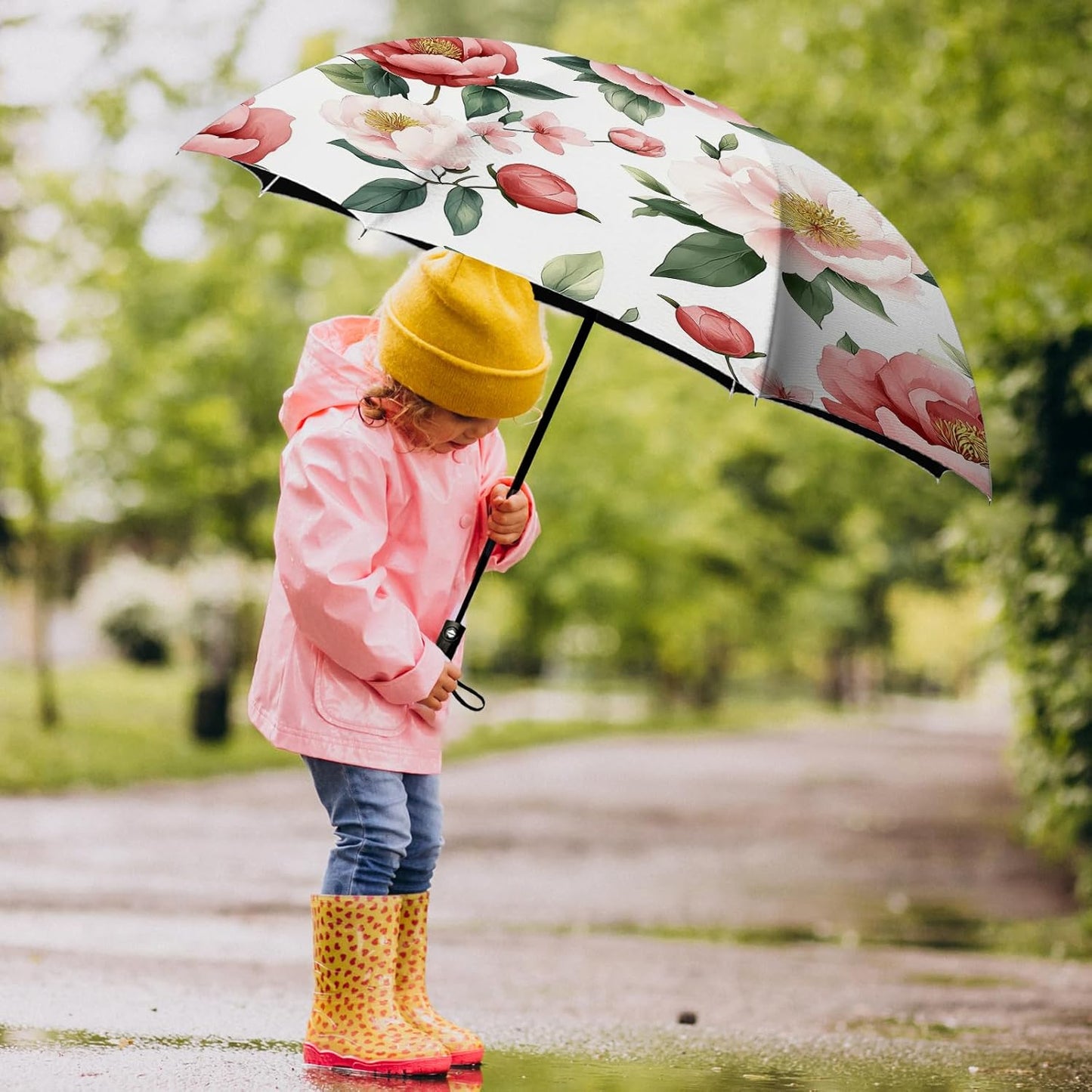 Small Compact Travel Automatic Folding Umbrella for Women, Portable Lightweight, Rain, Wind, UV Sun Shade
