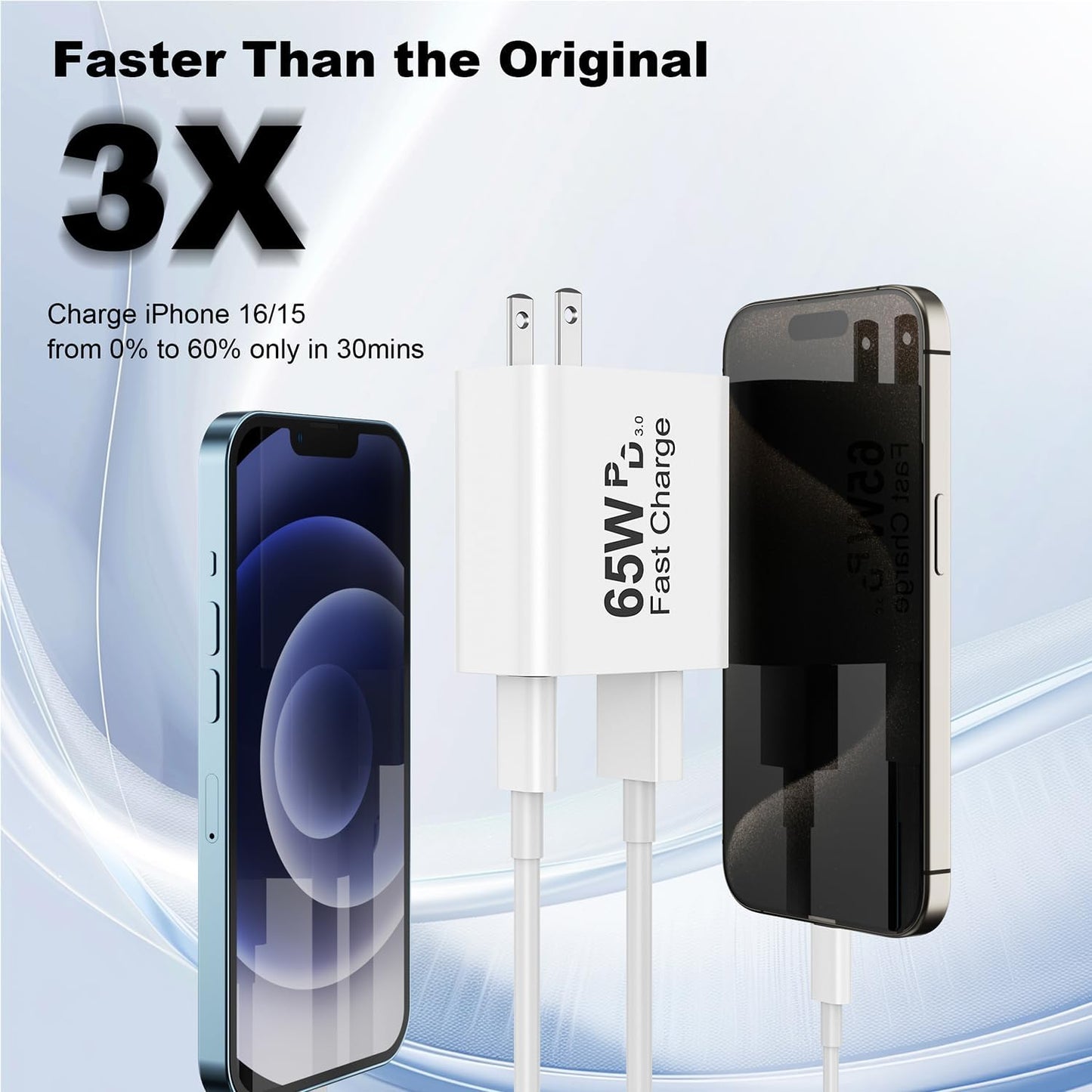 USB C Charger Block, 2-Pack 65W 6-Port USB C Wall Charger iPhone Charger Fast Charging PD Power Adapter+QC Wall Plug Multiport Type C Brick Chargers for iPhone 17 16 15 14 13 12 11 Pro Max XS,Blue