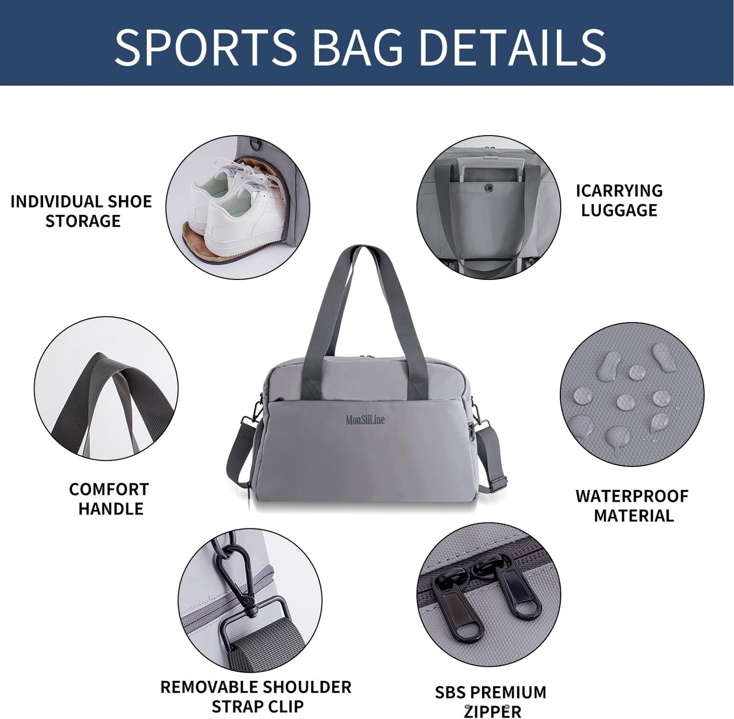 Gym Bag for Women Men with Shoe Compartment, Waterproof Small Duffle Bag for Travel, Sports, Weekend Lightweight Carry On Tote Bag(Gray)