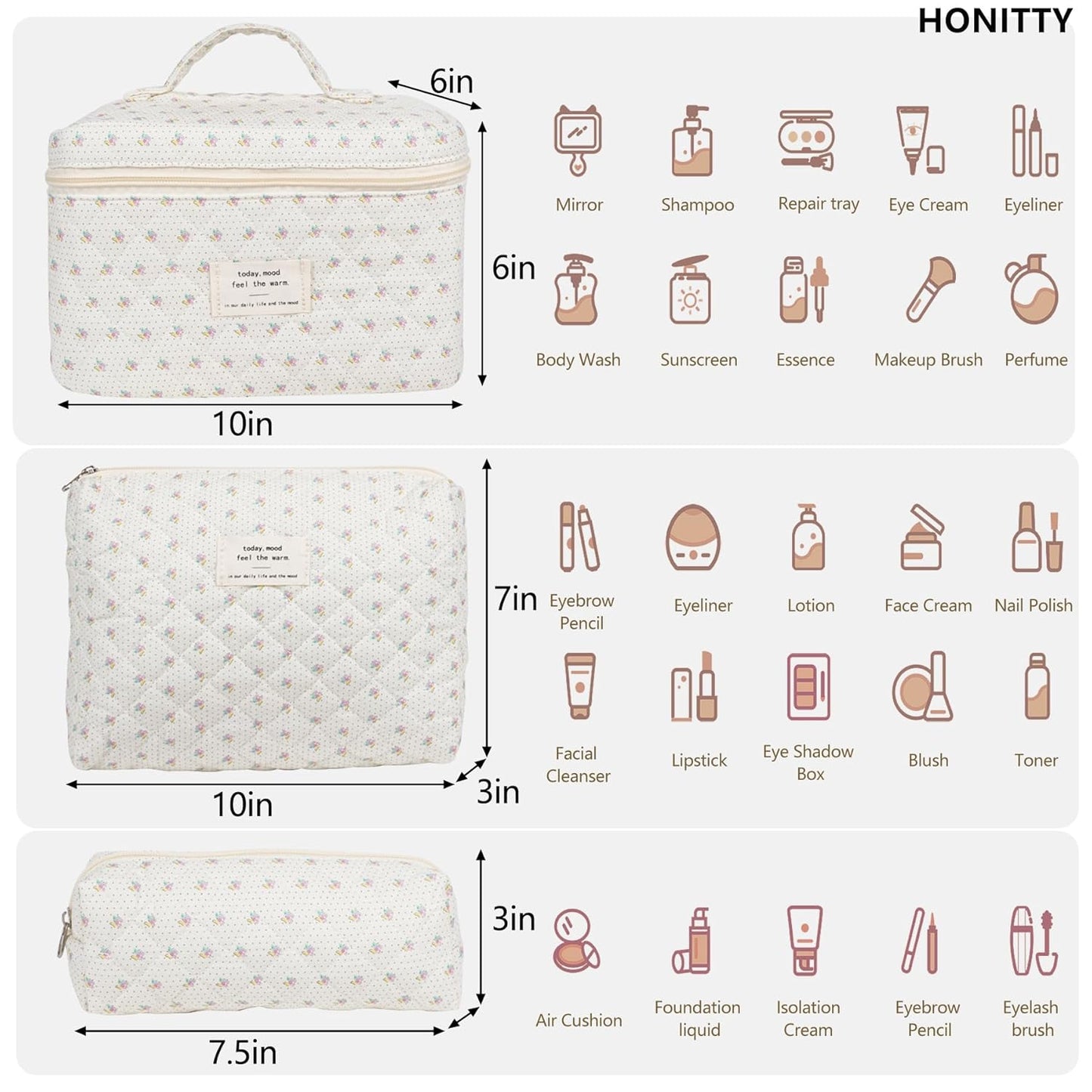 Makeup Bag,Quilted Cosmetic Bags,Large Floral Make Up Organize bag,Makeup Bag Set for Women,Flower Travel Toiletry Bag