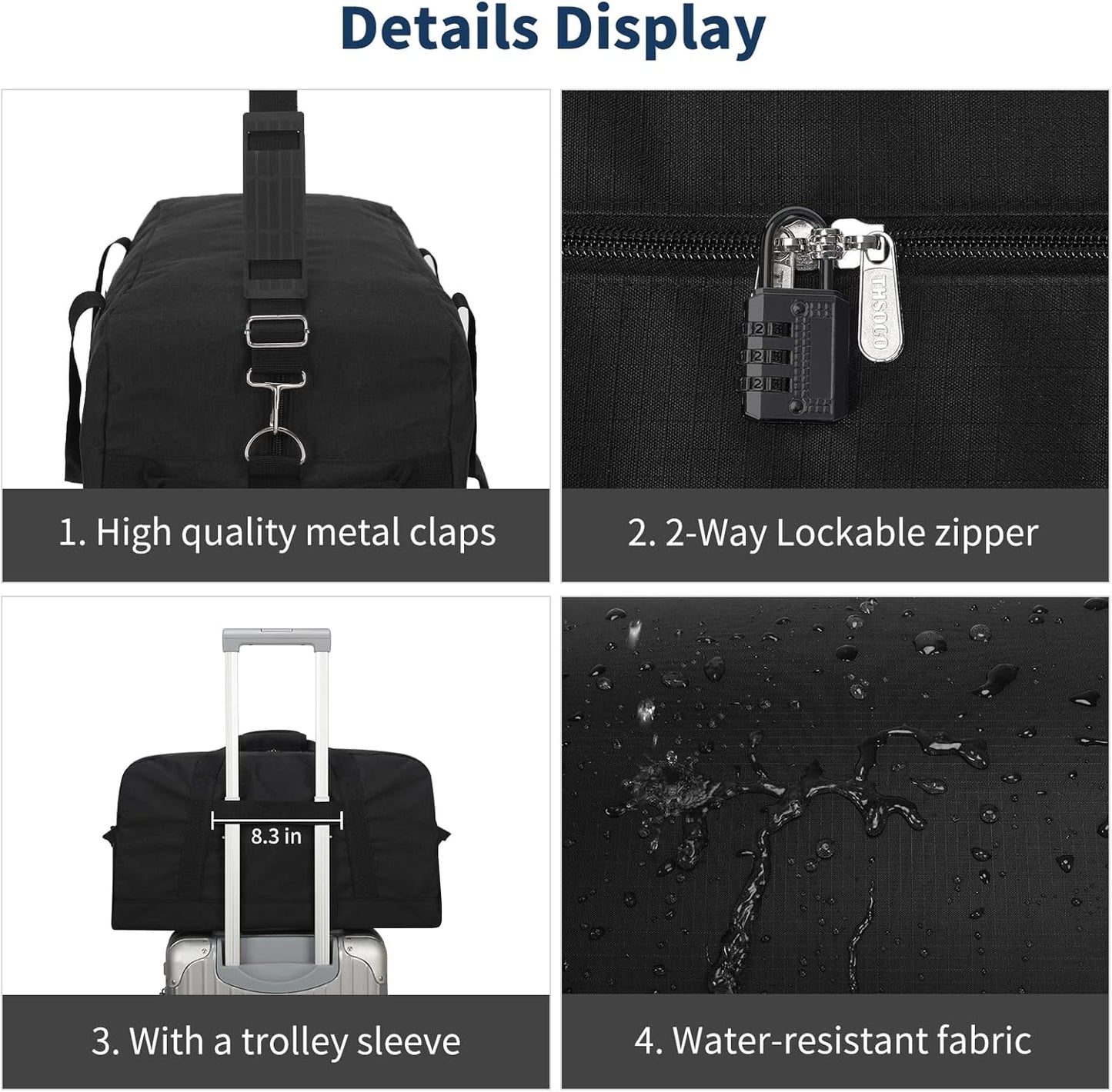 21 inch Gym Bag for Men - 40L Travel Duffel Bag Sport Duffle Bags for Weekend Overnight with Bottom Support (Black）