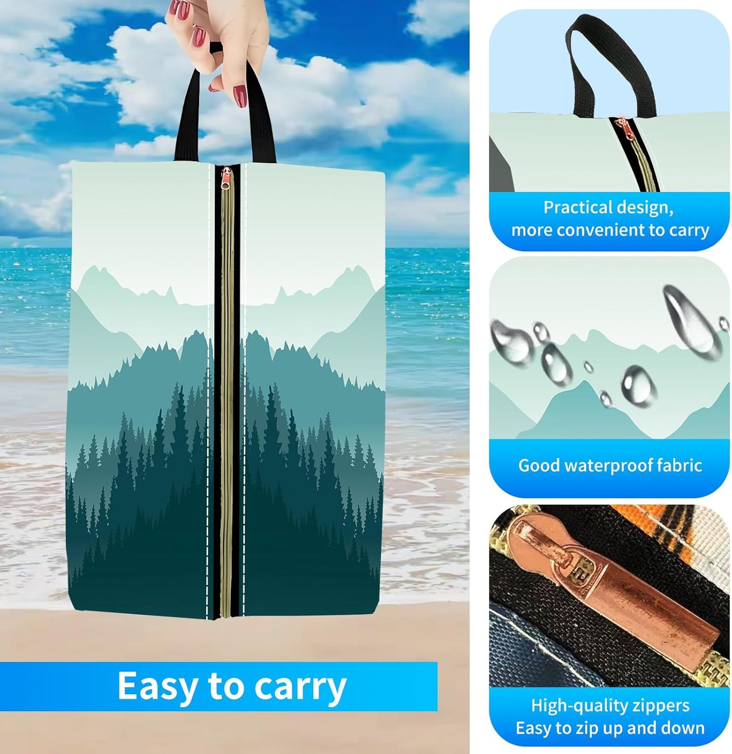 2pcs Shoe Organizer for Travel, Packing Shoe Travel Bags, Cute Shoe Bag with Zipper & Handle, Portable Travel Essentials for Women and Men Green Mountain