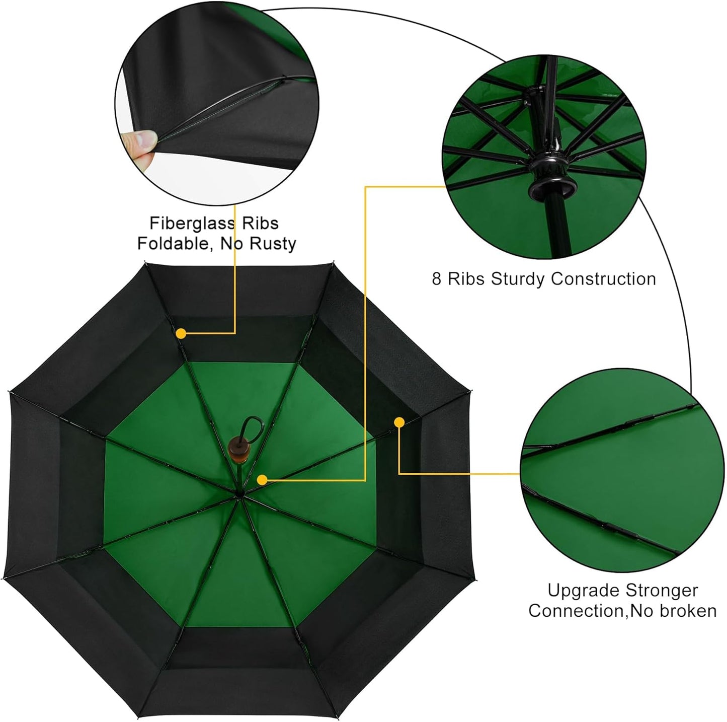 Lejorain Large Compact Golf Umbrella - Oversized Auto Open Close Folding Golf Umbrella Travel 210T Dupont Teflon Coated Vented Windproof Double Canopy for Women Men