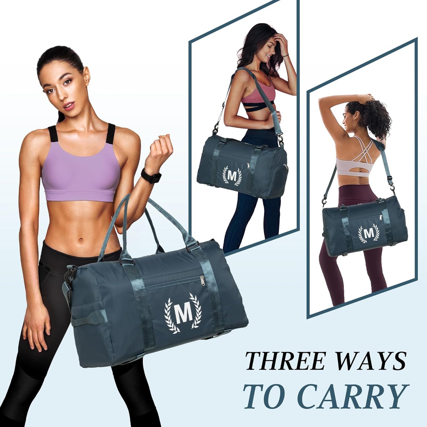 Gym Bag for Women, Personalized Duffle Bag with Shoe Compartment, Sports Bag for Yoga & Dance with Wet Pocket and Mat Strap.