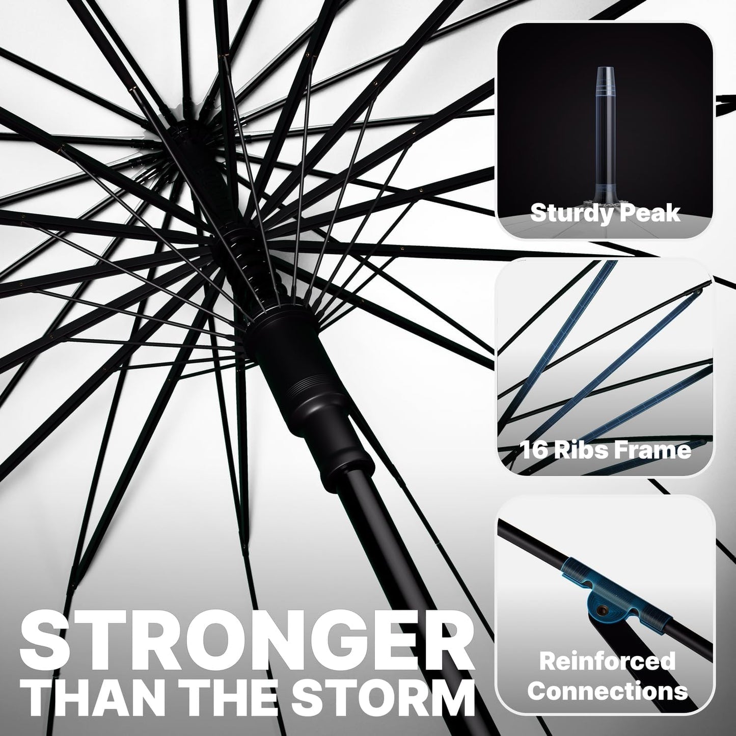 Royal Walk Windproof Large Umbrella for Rain 54 Inch Automatic Open for 2 Persons Wind Resistant Big Golf Umbrellas for Adult Men Women Classic Wooden Handle Fast Drying Strong 16 Ribs Travel 120cm