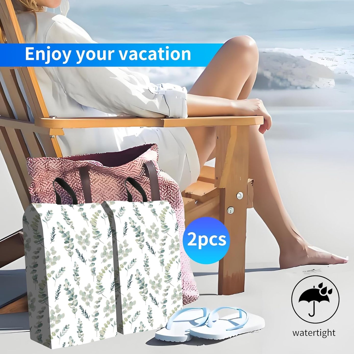 2pcs Shoe Organizer for Travel, Packing Shoe Travel Bags, Cute Shoe Bag with Zipper & Handle, Portable Travel Essentials for Women and Men Watercolor Green Leaf