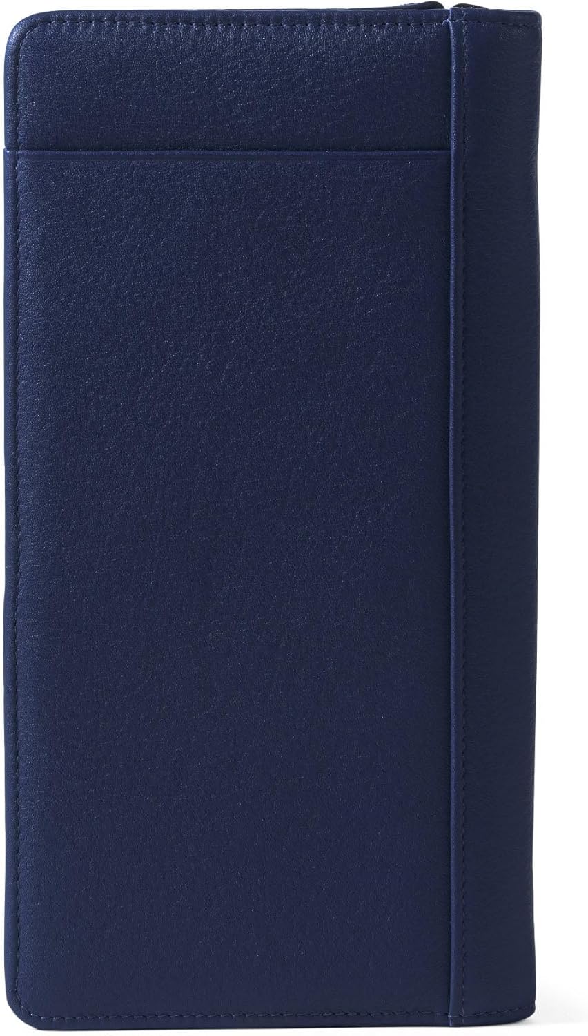 Leatherology Navy Blue Full Grain Leather Zip Around Travel Wallet – RFID Passport Organizer for Cards, Cash & Travel Documents