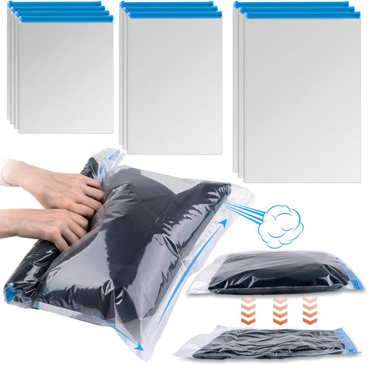 10 PCS Compression Bags for Travel Essentials, 3 Sizes Space Saver Bags, No Vacuum or Pump Needed, Roll Up Vacuum Packing for Clothing Storage, Cruise Accessories, Luggage & Home Organizers