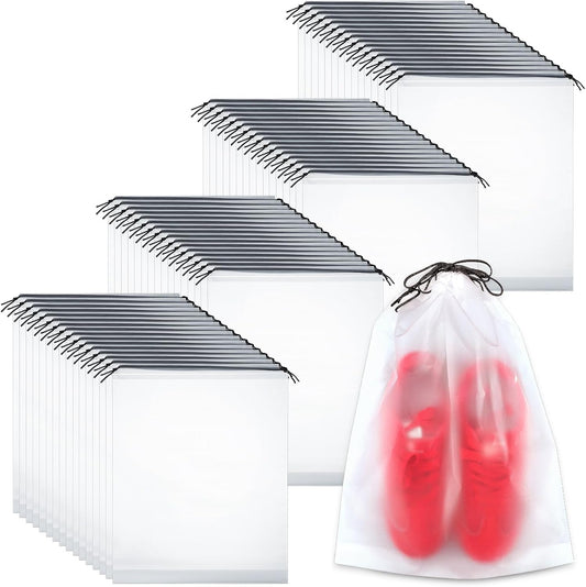 100 Pack Shoe Bags for Travel, 15.7" x 11.8" Large Clear Travel Shoe Bag Vacation Essentials Cruise Essentials Portable Drawstring Packing for Men & Women