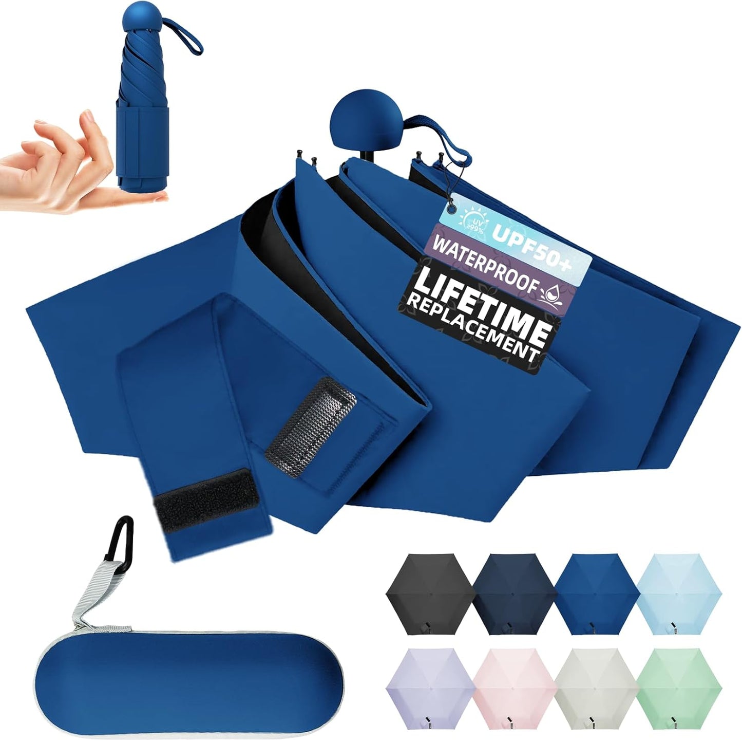 Travel Mini Umbrella Compact Small & Lightweight, UV Rain Protection, Pocket-Sized Folding Umbrellas with Quickdraw & Case for Men Women & Kids Backpack