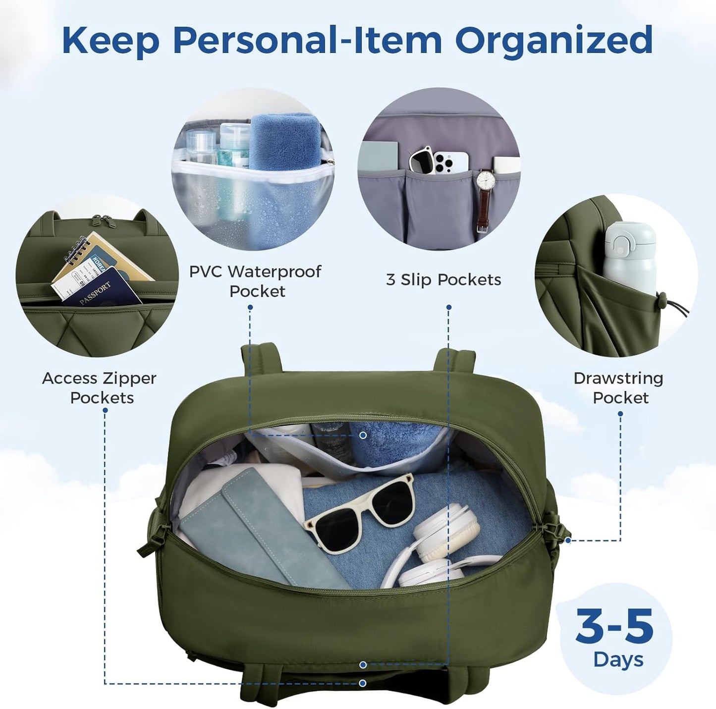 Gym Bag for Women, Puffer Travel Duffle Bag With Shoes Compartment & Wet Pocket, Carry On Tote Bag For Weekender, Overnight, Sport (Green)