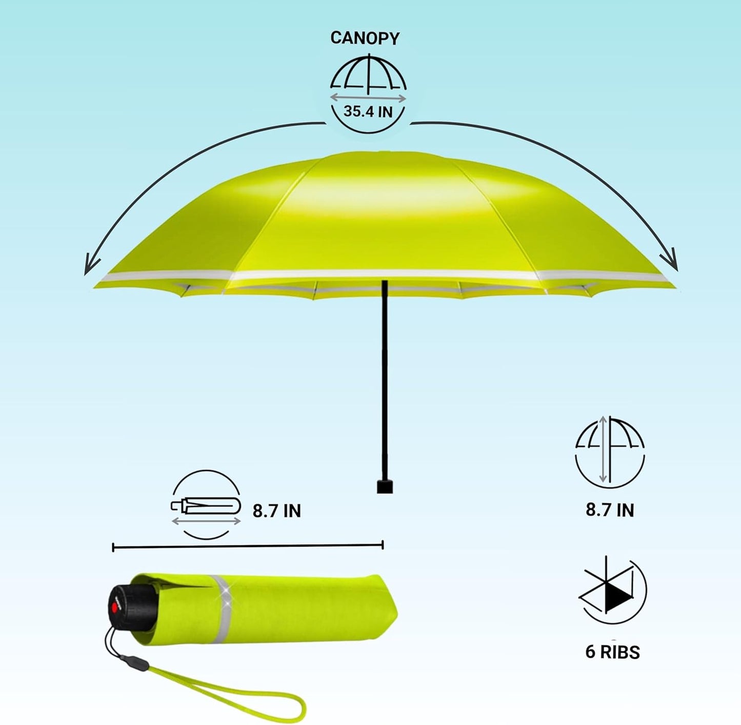 Knirps Rookie Manual Rain Umbrella for Elementary and Middle School Kids – 35.4" Canopy with Reflective Safety Stripe, Carrying Case Included
