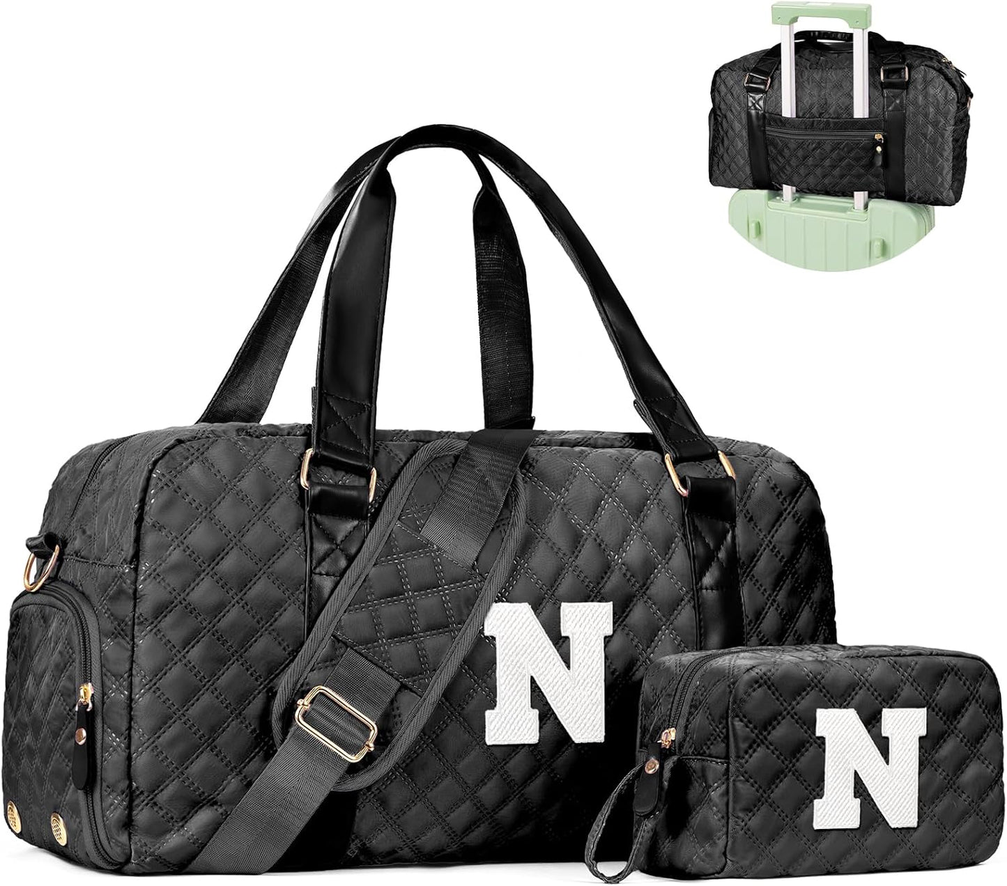 Initial Travel Duffle Bag Women Girls Gift: Personalized Weekender bags, Dance Cheer bag Sports for Girl, Kid Gymnastics Bags, Birthday Gifts for Women Girls Kids Teens Mom Teacher