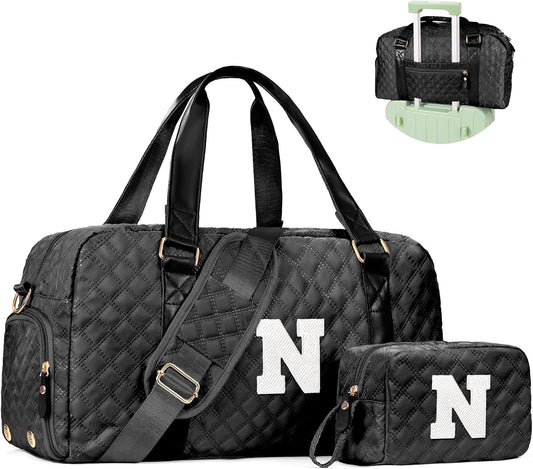 Initial Travel Duffle Bag Women Girls Gift: Personalized Weekender bags, Dance Cheer bag Sports for Girl, Kid Gymnastics Bags, Birthday Gifts for Women Girls Kids Teens Mom Teacher