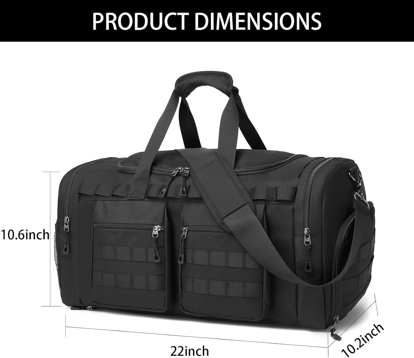 Tactical Gym Bag for Men,Carry On Duffel Bag with Shoe Compartment Gym Duffle bags for Travel Military Duffle Bags with Molle System for Weekend Overnight bag Women Black