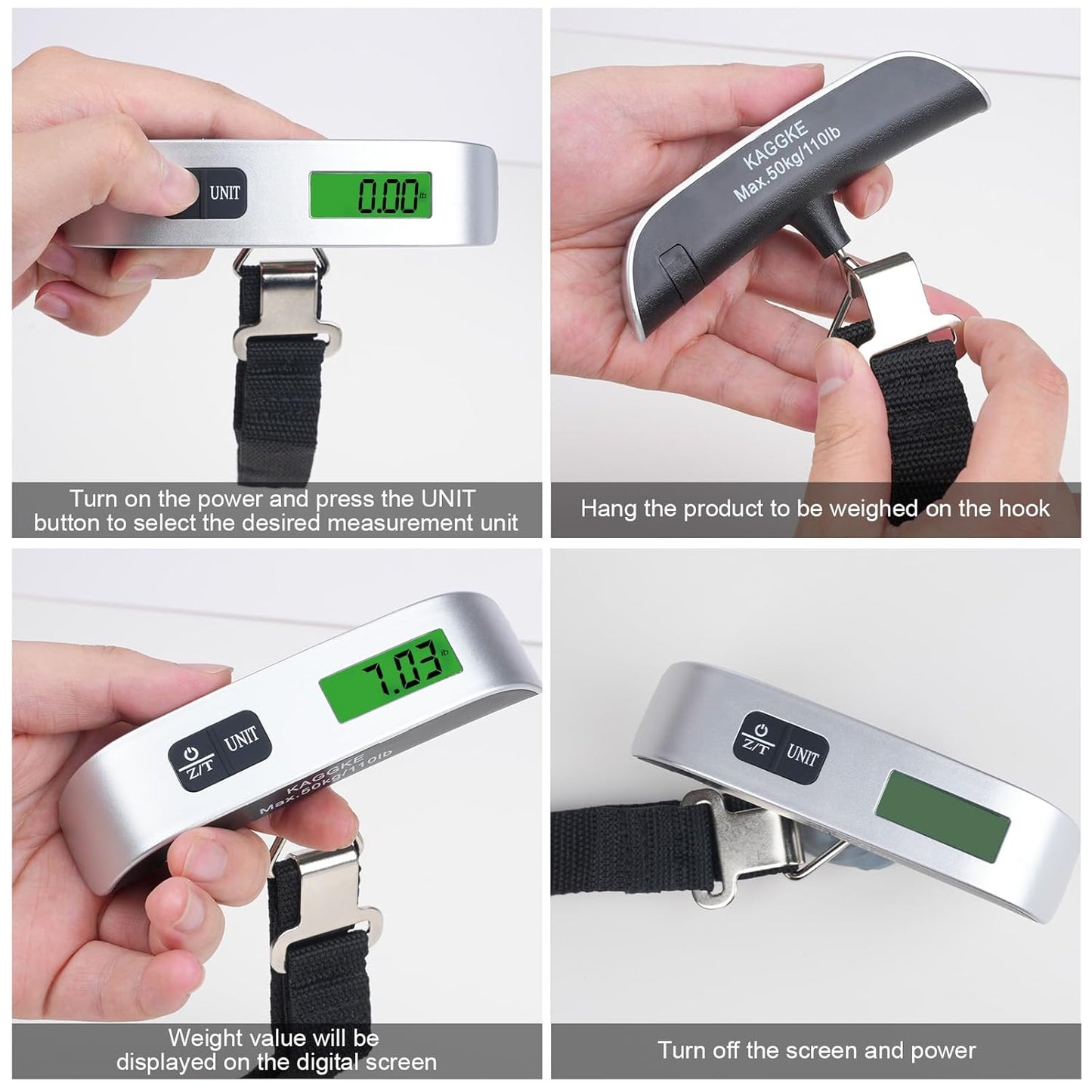 2 Colors Travel Digital Luggage Scale - Portable Baggage Scale - Suitcases Weight Scales - Ideal for Travel Scale Luggage Weight - 110LB/50KG, Includes Battery - Temperature Display Hanging Scales