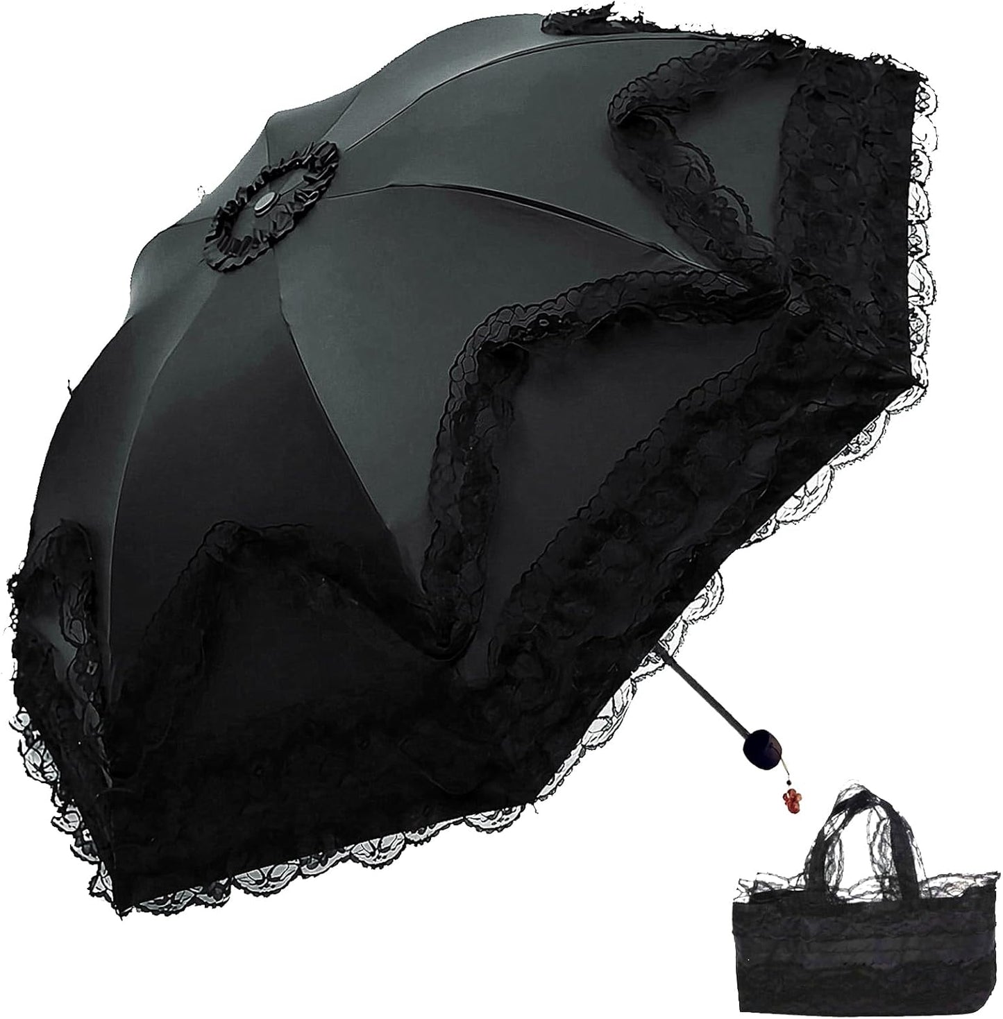 Vintage Lace Parasol Gothic Lolita Umbrella UV Sun Protection Witch Cosplay Photoshoot Props Party Decoration