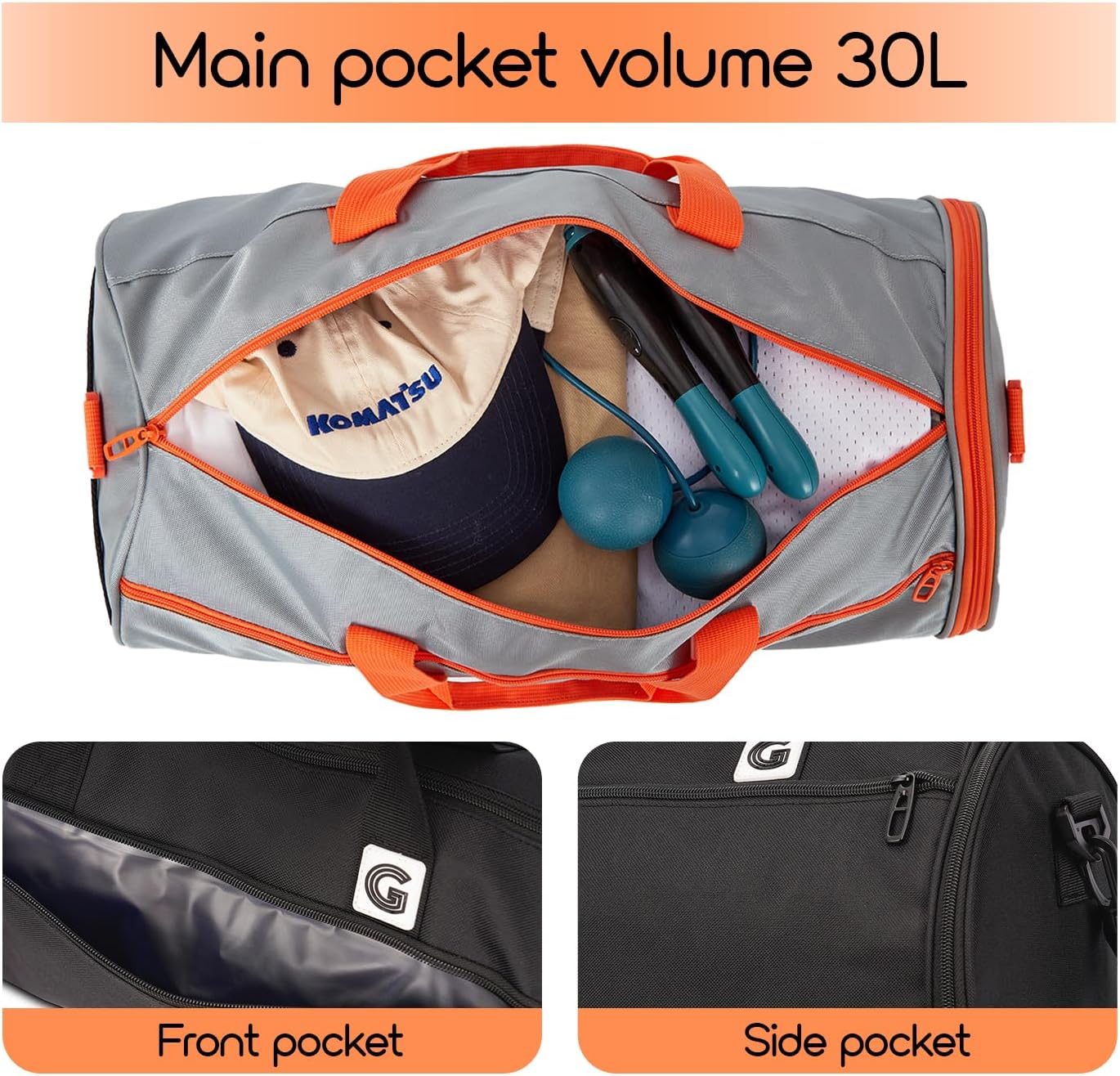 Gym Duffle Bag for Men & Women with Wet & Shoe Separated Compartment, 21 Inch and 30L Large Duffle Bag for travel Carry On, Swimming, Workout, Football. Black