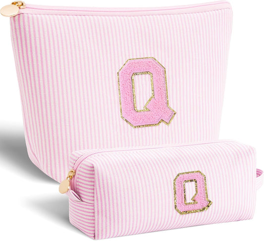 Personalized Makeup Bag for Women Girls - Fashion Cosmetic Bag Trendy Travel Toiletry Bag with Initials Letter - Teen Gifts - Pink,Q