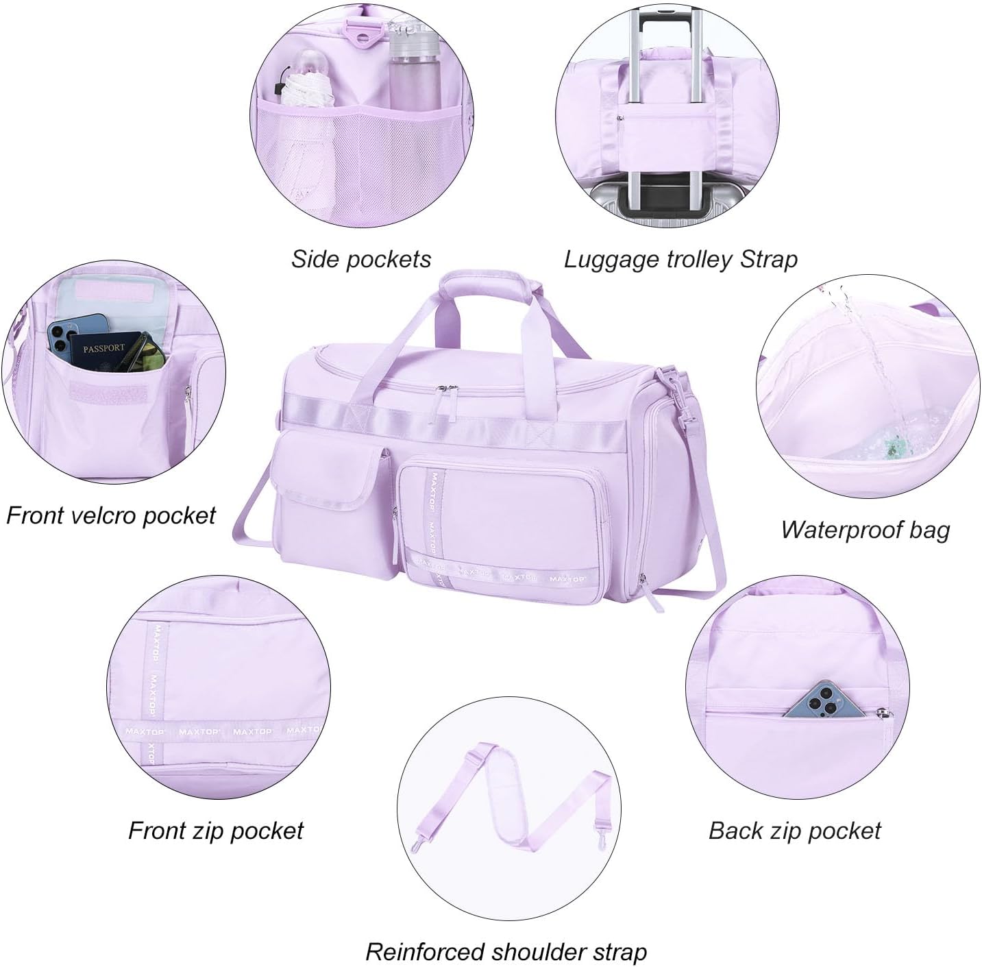 MAXTOP Gym Bag for Women Men Travel Duffle Bag Large Capacity Carry On Weekender Overnight Bag With Shoe Compartment Gym Tote Dry Wet Separation Duffel Bag for Travel