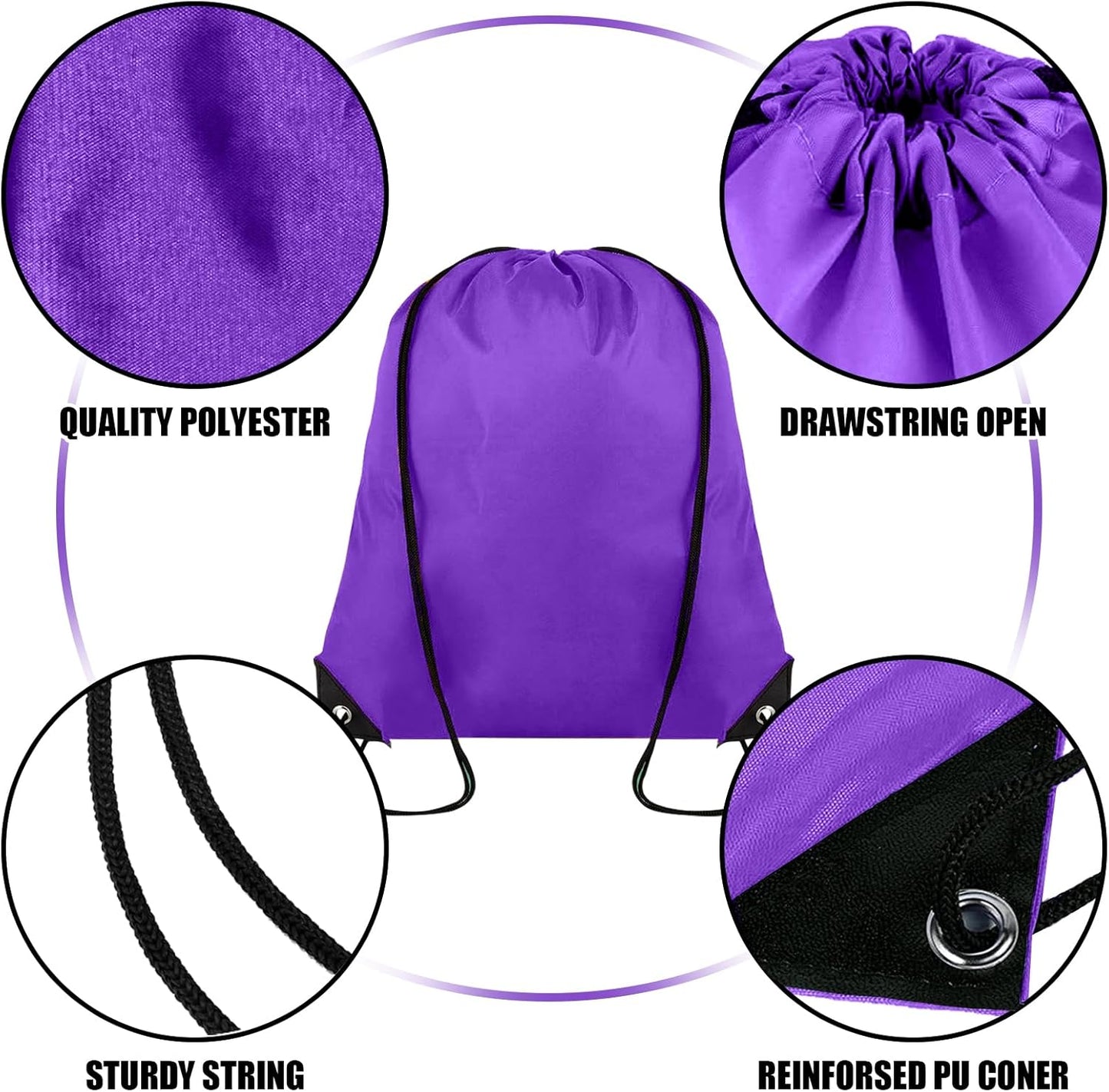 100 Pieces Drawstring Backpack Bulk Cinch Sackpack Ployster Drawstring Bags for Gym Party Trip(Purple)