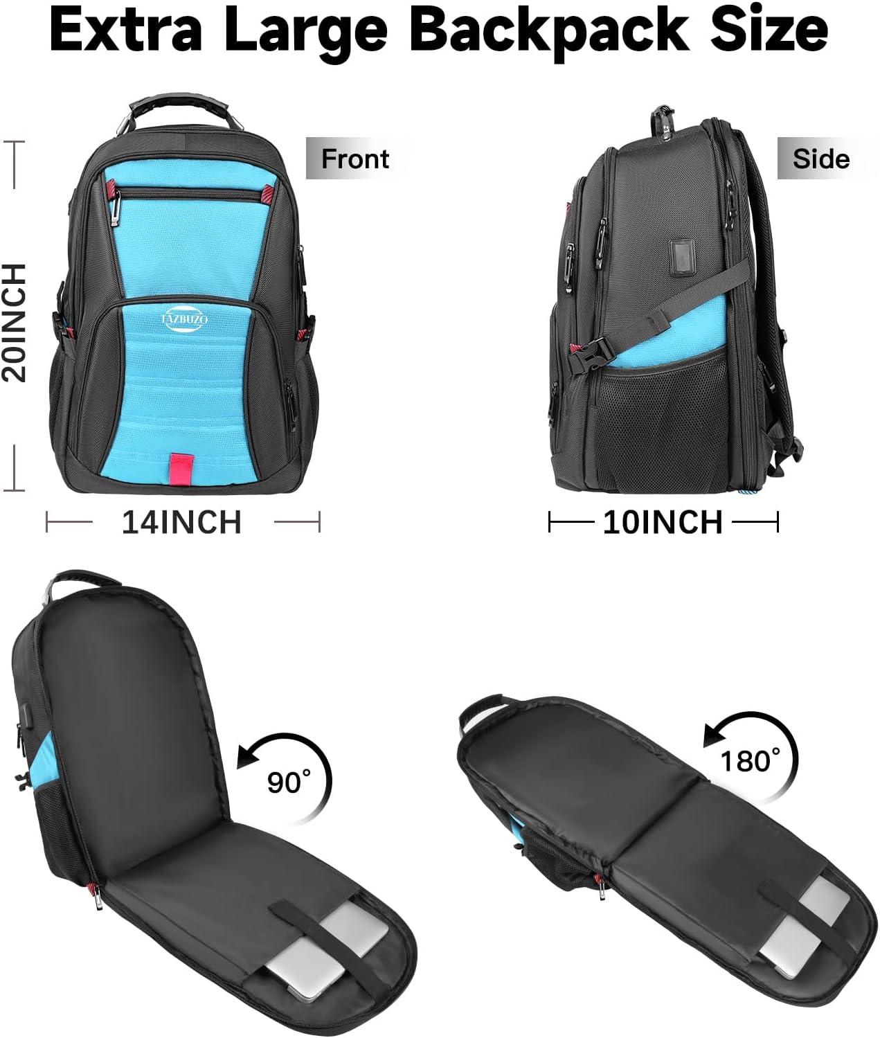 18.4 Inch Extra Large Backpack, Carry on Backpack, 55L Travel Laptop Backpack, Water Resistant Casual Hiking Daypack, Computer Bag with USB Port, College School Backpack for Men Women, Blue