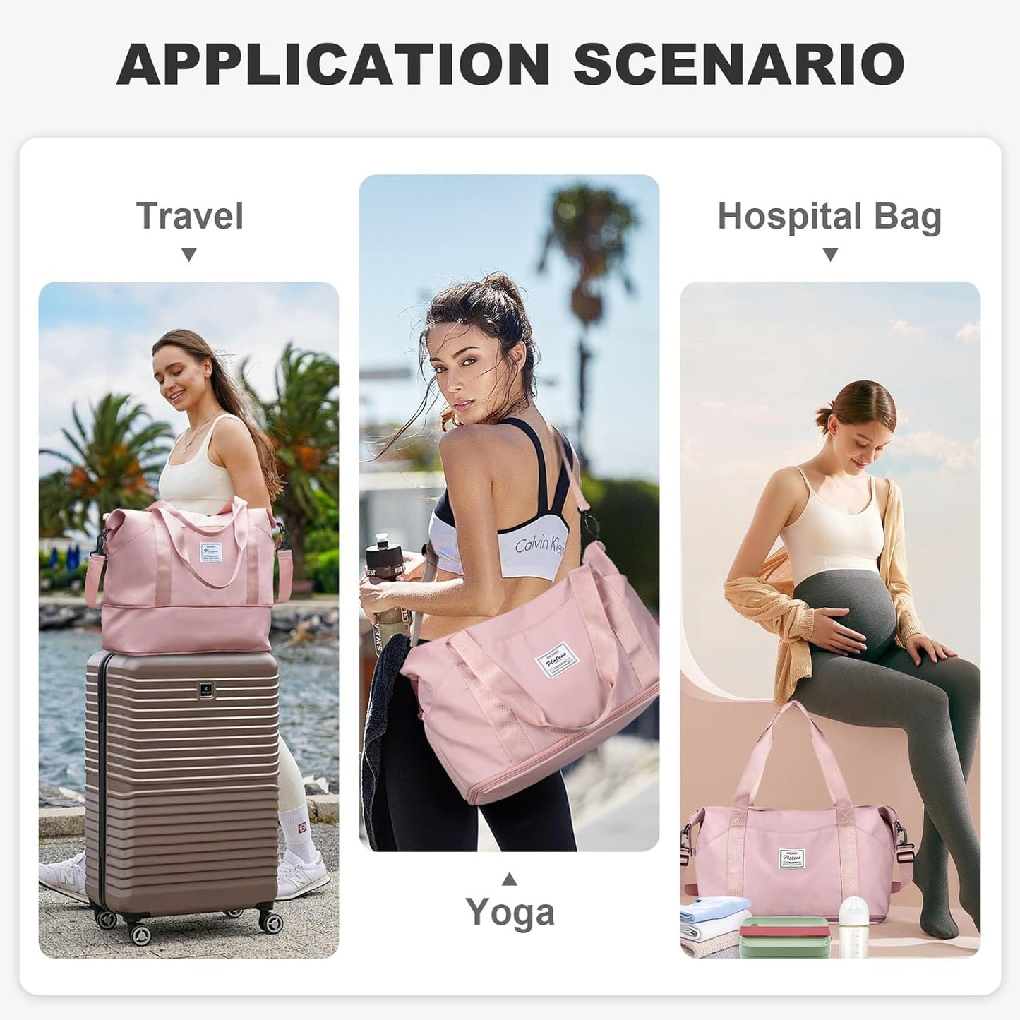 Travel Duffel Bag, Sports Tote Gym Bag, Shoulder Weekender Overnight Bag for Women