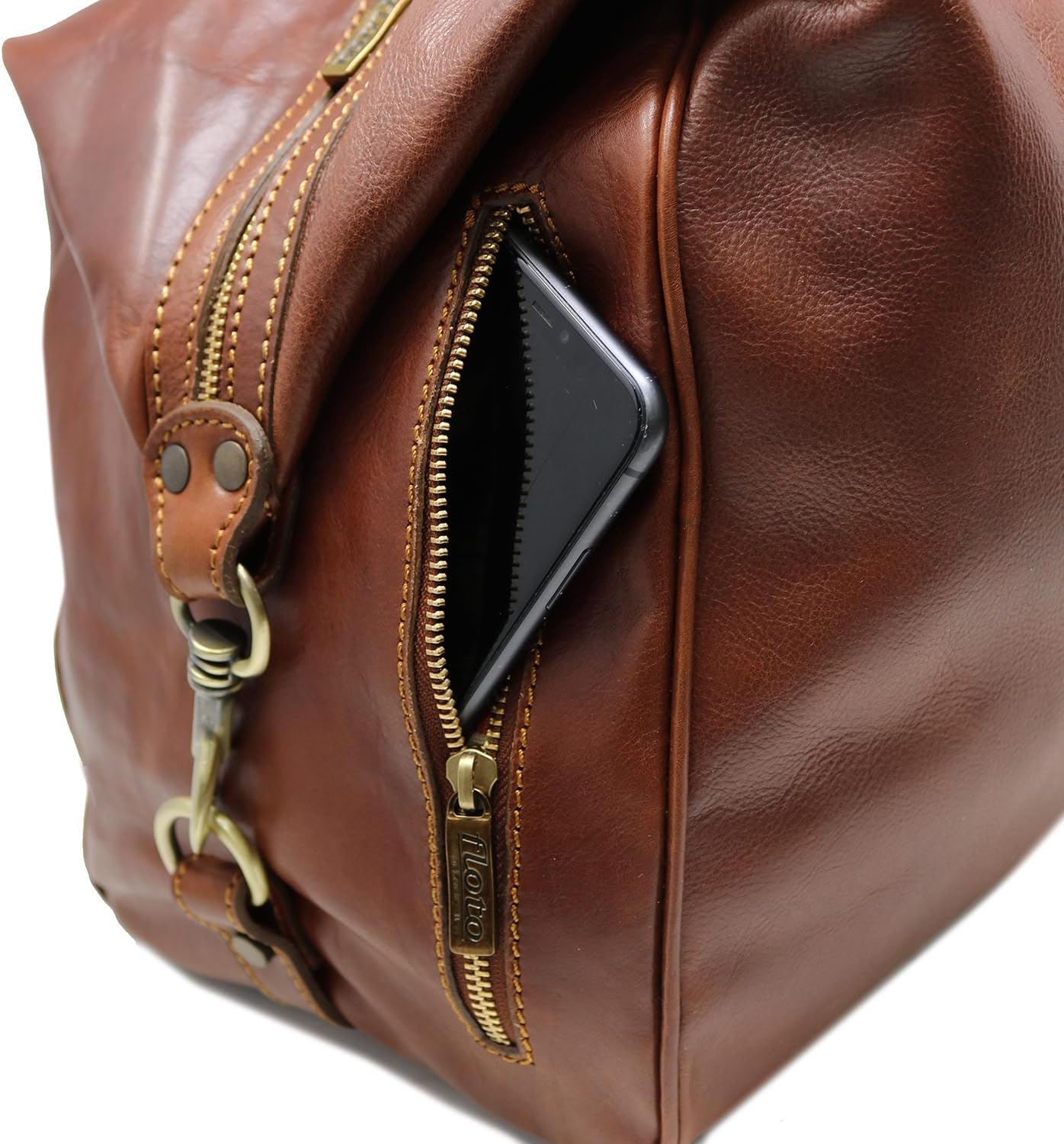 Floto Roma Travel Bag Saddle Brown Large Italian Leather Weekender Duffle