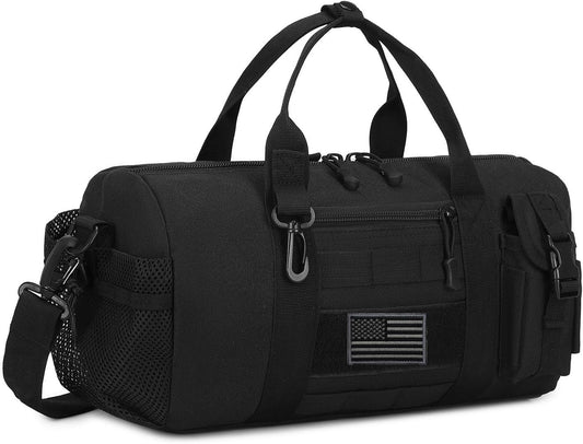 ArcEnCiel Small Tactical Duffle Bag Men Gym Pack Military Molle Shoulder Bags Shoes Storage Sports Handbag with Patch (Black)