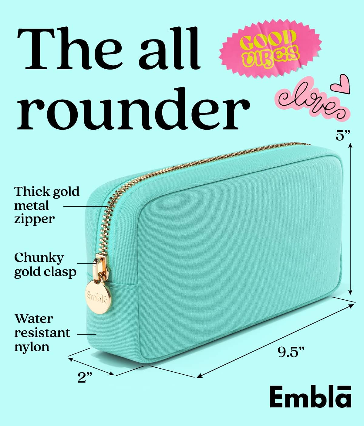 Embla Makeup Bag Travel Cosmetics Pouch and Toiletry Bag, Nylon Zipper Pouch Purse, Cute Make Up Organizer Storage Tote for Women Girls, Travel Skincare Case, Small Makeup Bags, Cotton Candy