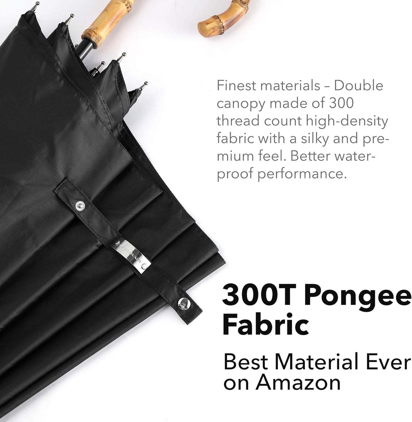 ZEKAR Wood/Bamboo J-Handle Premium Stick Umbrella | 54 & 62 inch | Windproof Large Classic Rain for Men Women | Unique UK Style | 300T Fabric