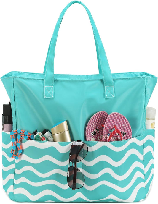 LEDAOU Beach Bag Waterproof Sandproof Women Tote Bag Pool Bag with Zipper for Gym Grocery Travel with Wet Pocket