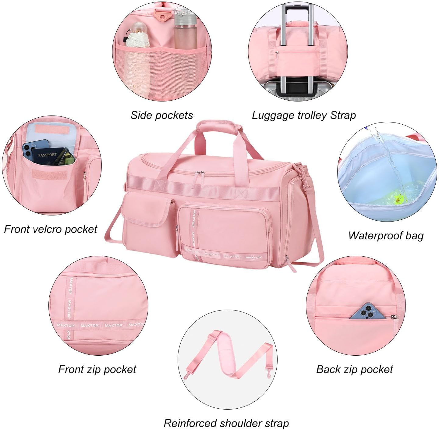 MAXTOP Gym Bag for Women Men Travel Duffle Bag Large Capacity Carry On Weekender Overnight Bag With Shoe Compartment Gym Tote Dry Wet Separation Duffel Bag for Travel