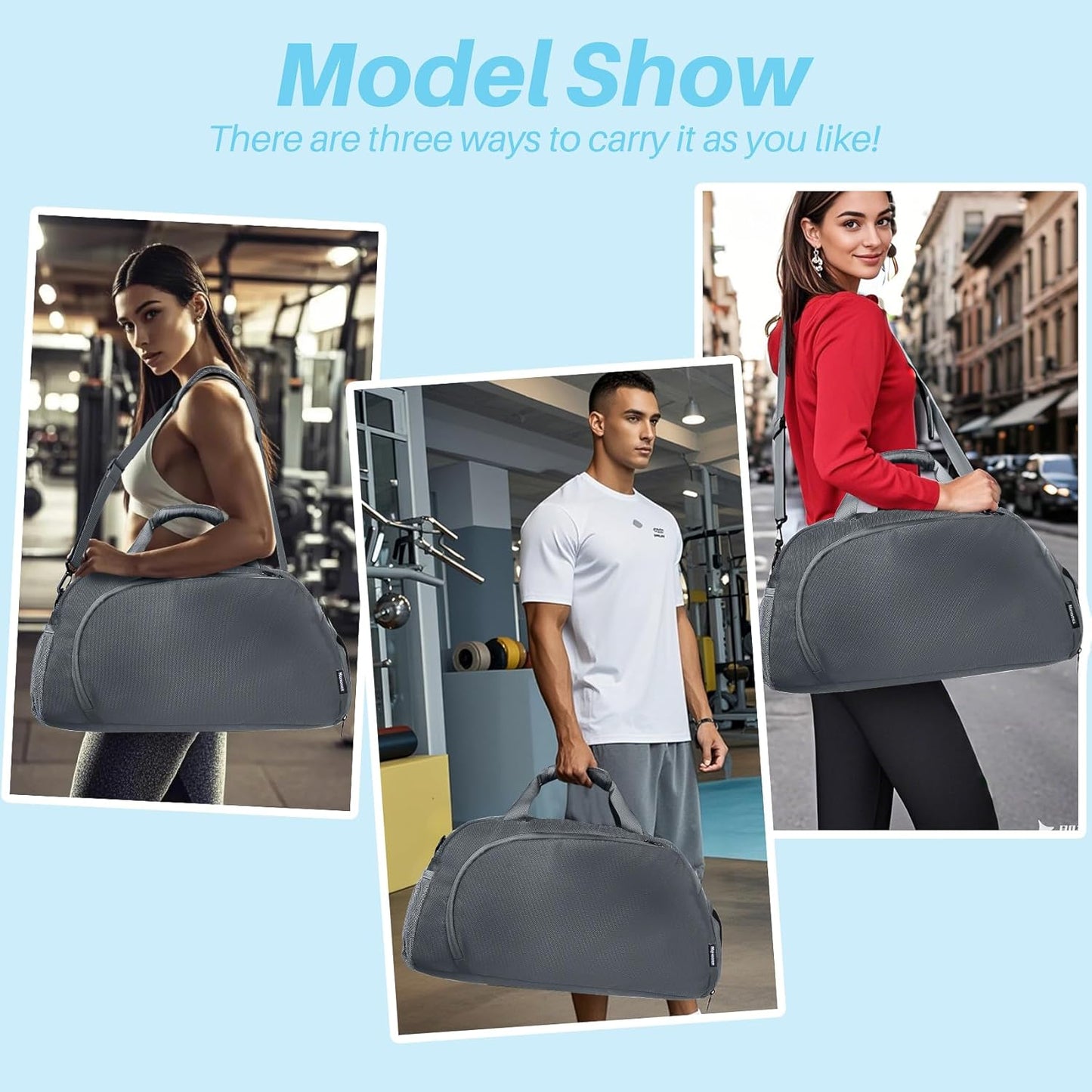 Pickleball Bag with Shoes Compartment & Wet Pocket for Men Women,Water Resistant Sport Gym Bag Small Travel Duffel Weekender Overnight Bags,Dark Grey