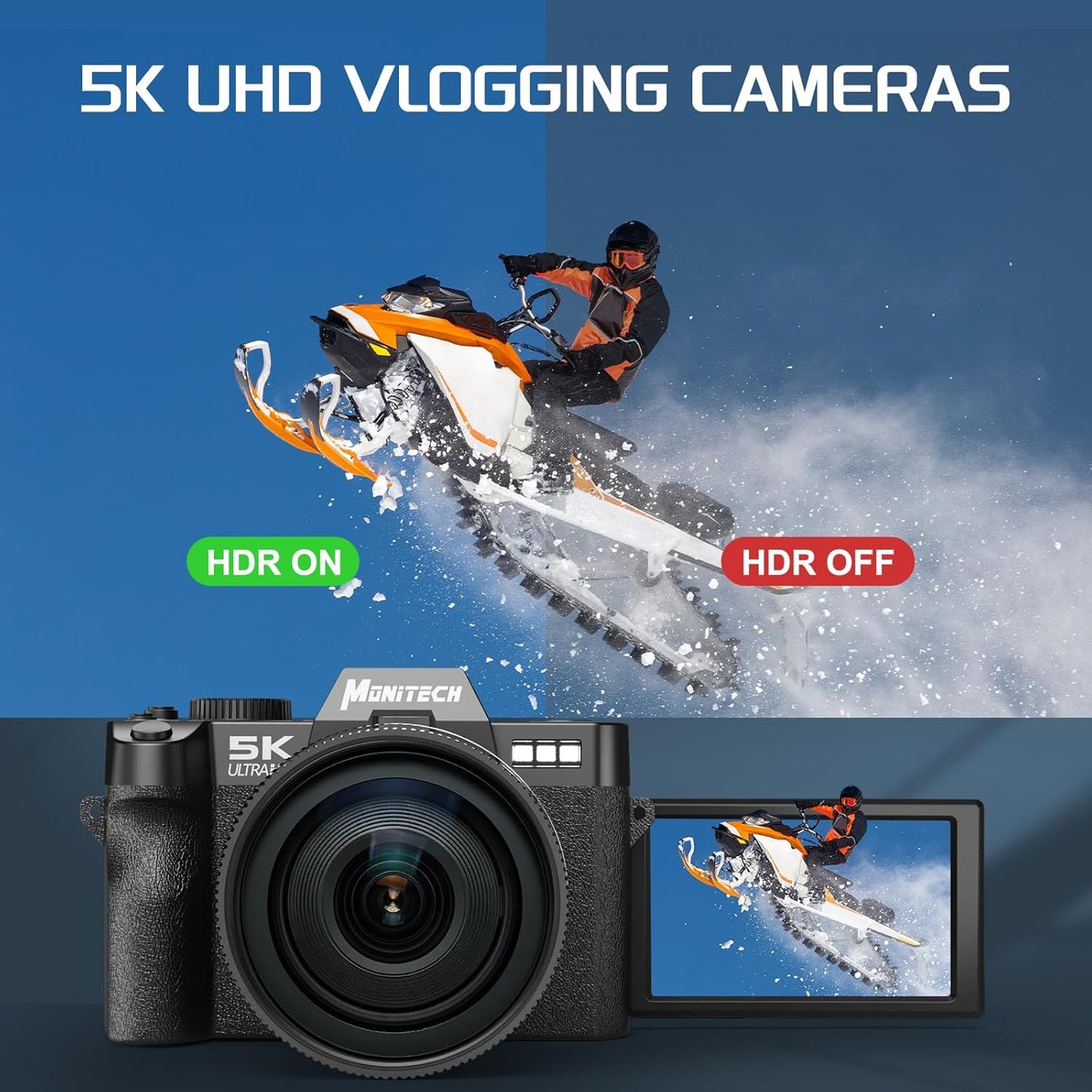 5K Digital Camera, 48MP Cameras for Photography, Vlogging Camera for YouTube with 180° Flip Screen,16X Digital Zoom,52mm Wide Angle & Macro Lens, 2 Batteries, 32GB TF Card