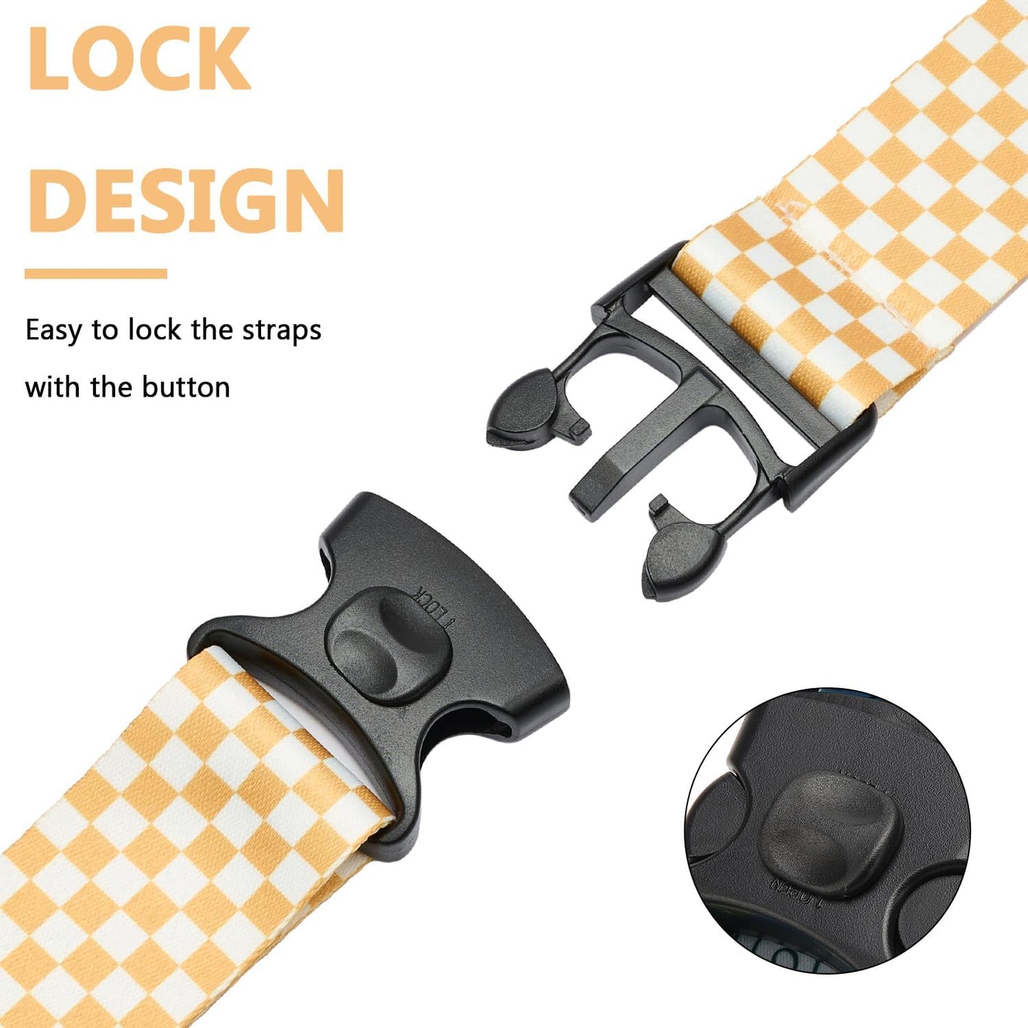 2 Pack 75'' x 2'' Adjustable Luggage Straps for Suitcase Belt Travel Bag Packing Straps Accessories (Yellow Plaid)