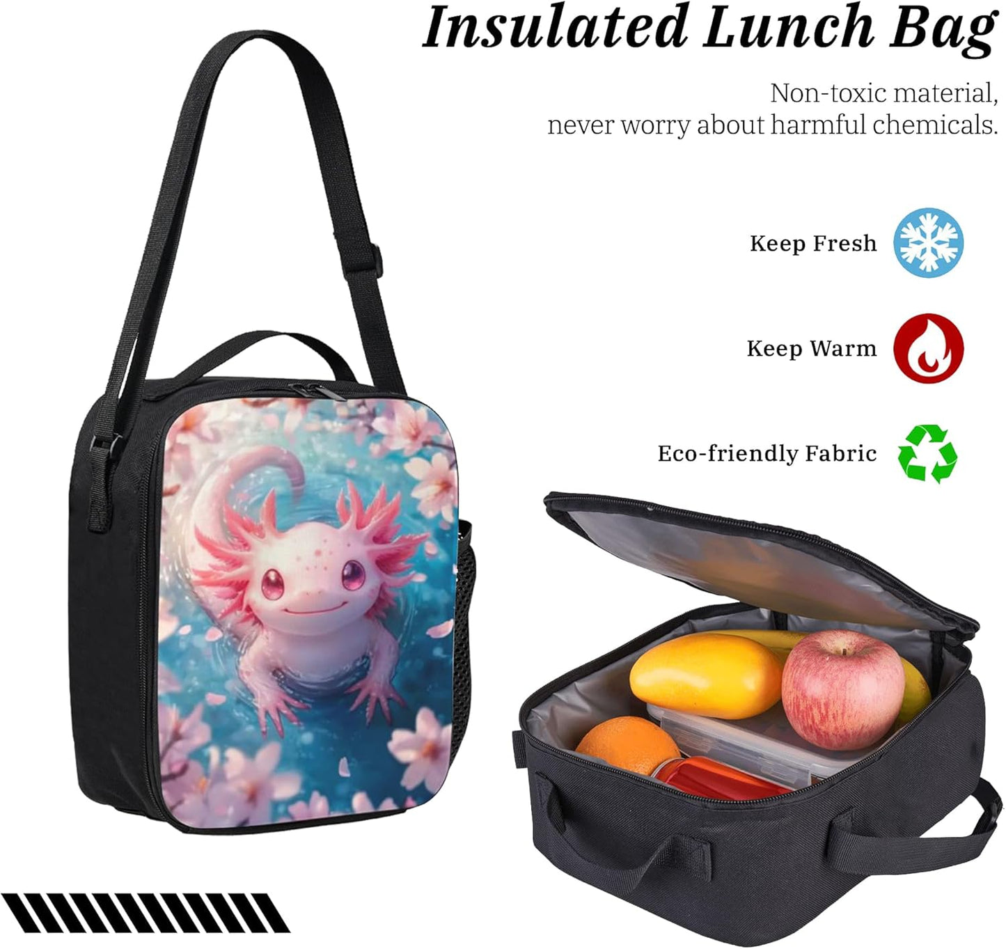Axolotl Kid Backpack Set with Lunch Bag & Pencil Case Large Capacity School Bag 17 Inch Bookbag for Boy Girl