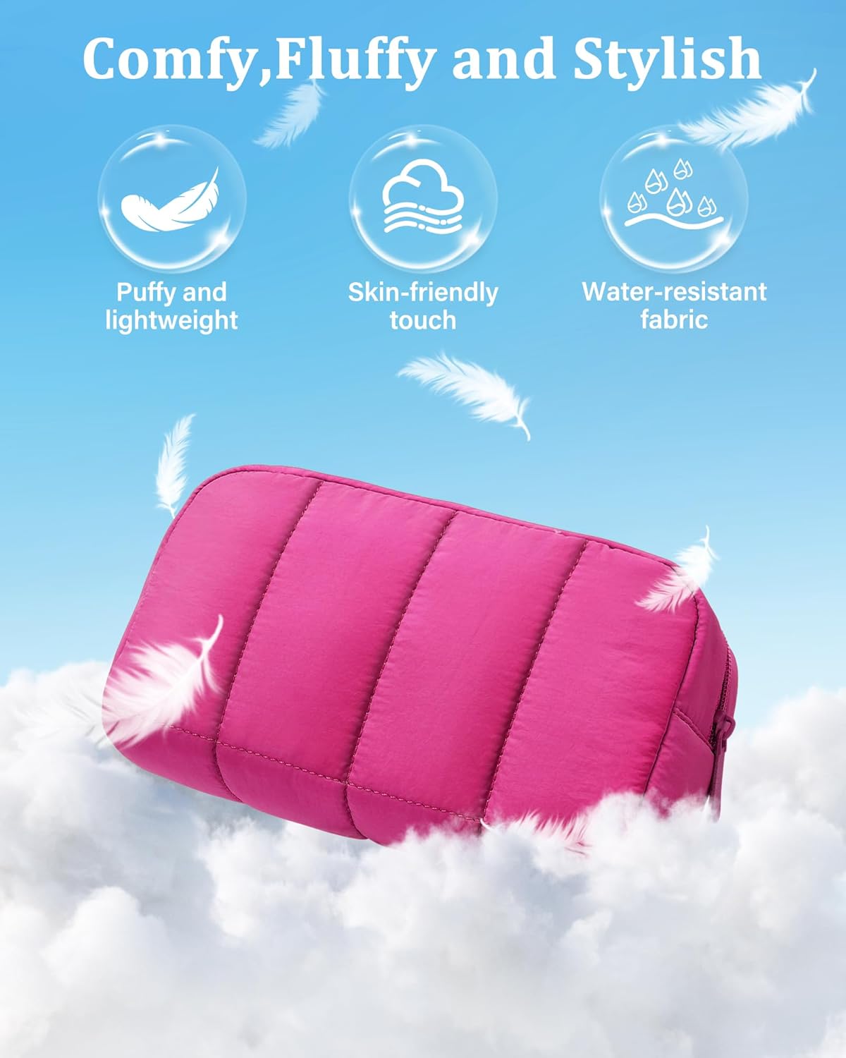 oscaurt 2 Pcs Makeup Bag Travel Toiletry Bag for Women Puffy Padded Cosmetic Pouch Purse Wide-open Makeup Organizer Case Travel Essentials