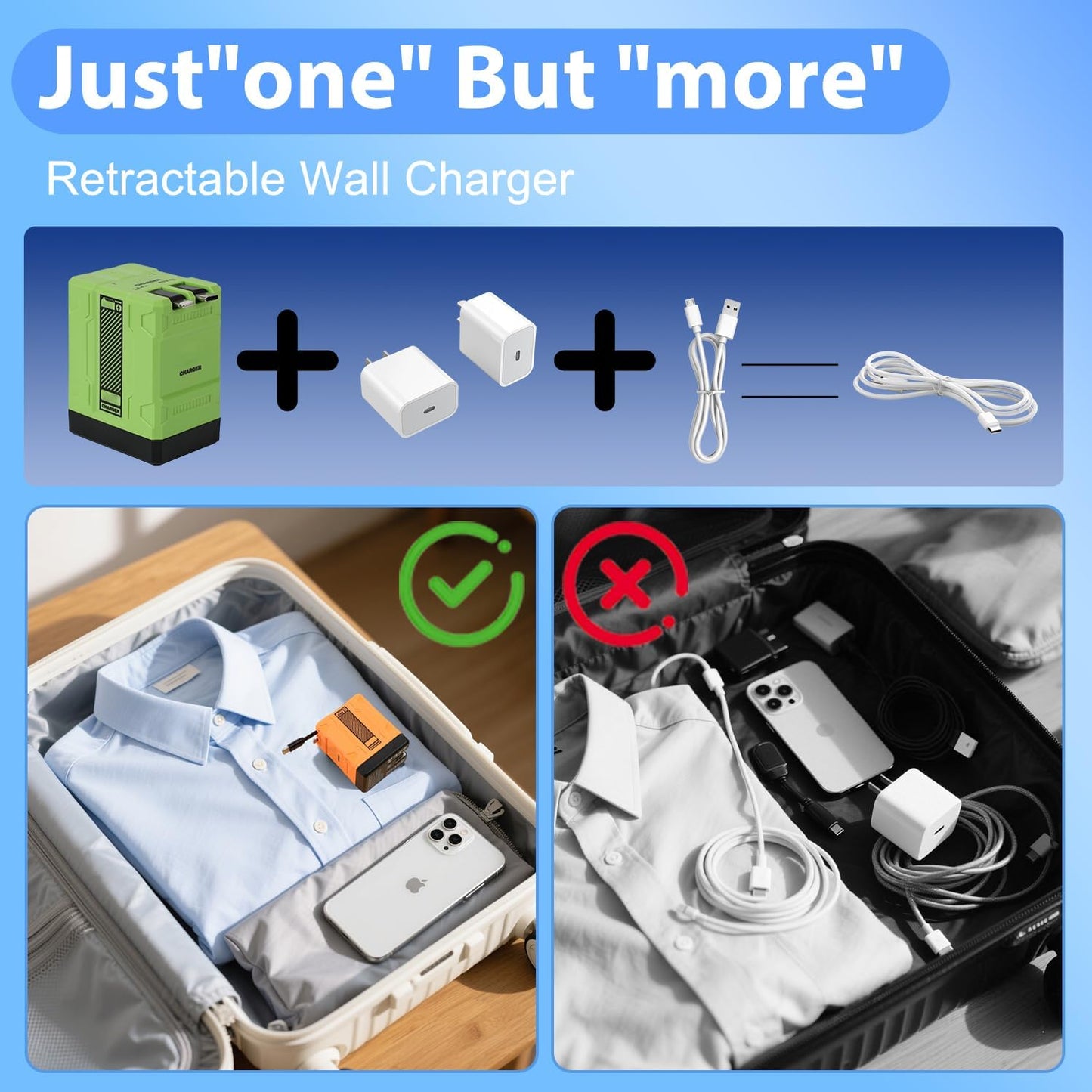 2 in 1 Compatible with 120w Fast Charger, 2025 New Retractable Wall Fast Charger Module, Portablecharger with All in 1 Foldable Plug,for Phone, Tablet, Laptops(Orange)